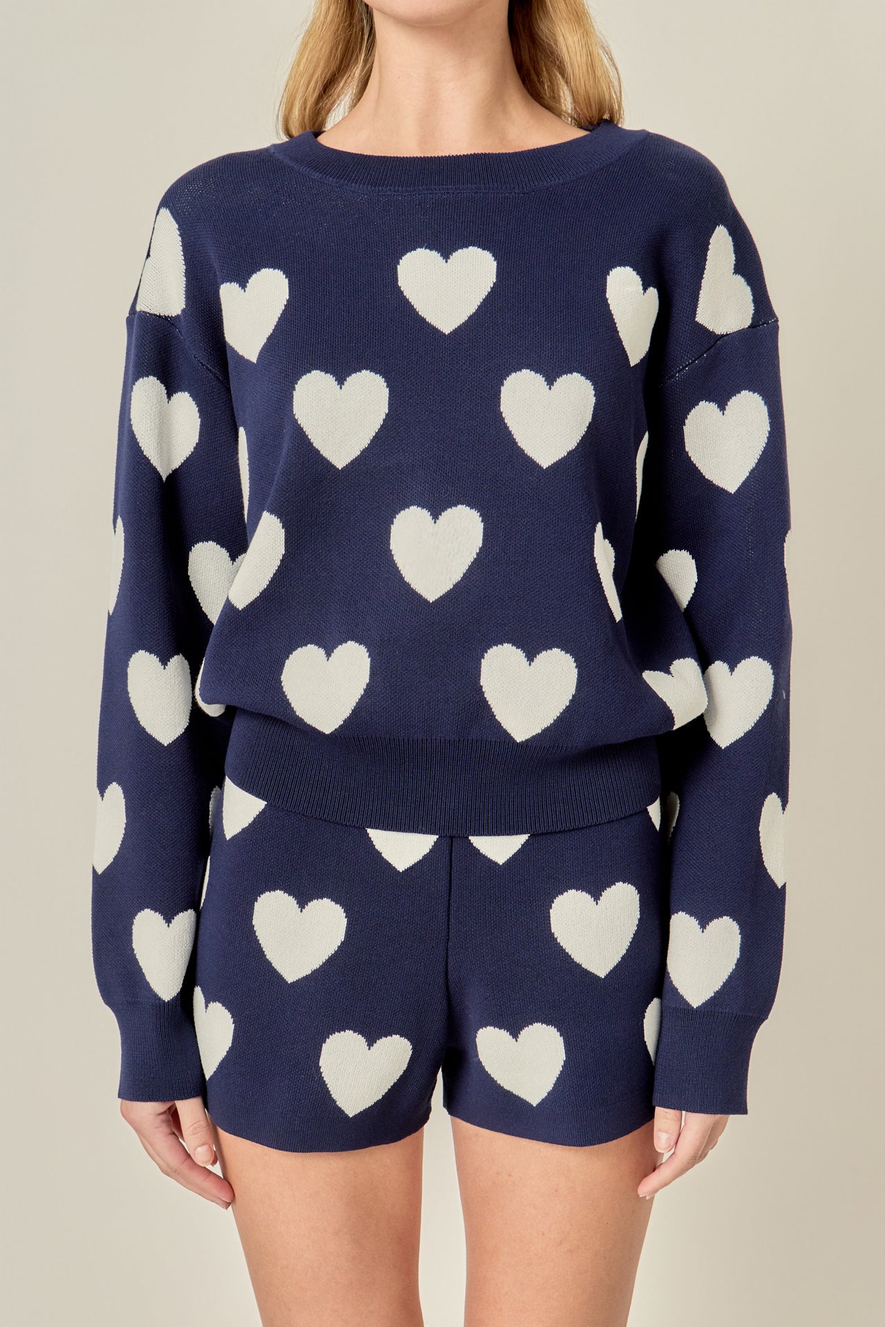 Heart Patterned Crew Neck Sweater - Image 2