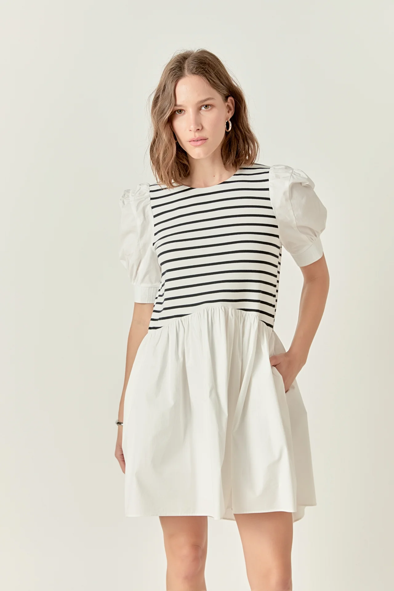 Puff Sleeve High Low Knit Combo Dress - Image 10