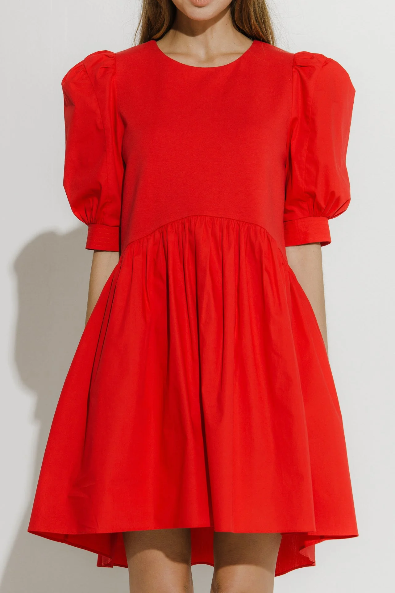Puff Sleeve High Low Knit Combo Dress - Image 12