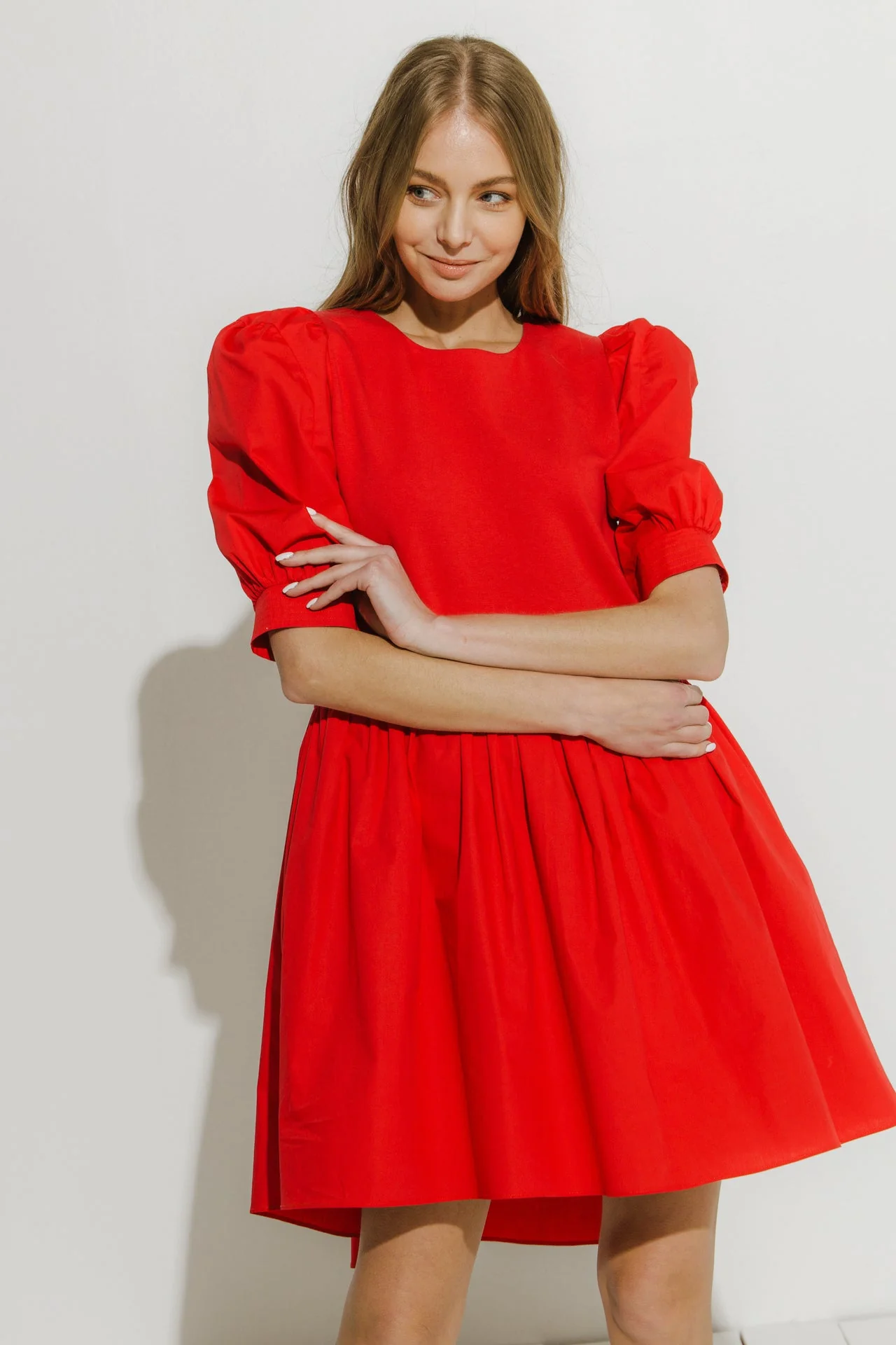 Puff Sleeve High Low Knit Combo Dress - Image 13