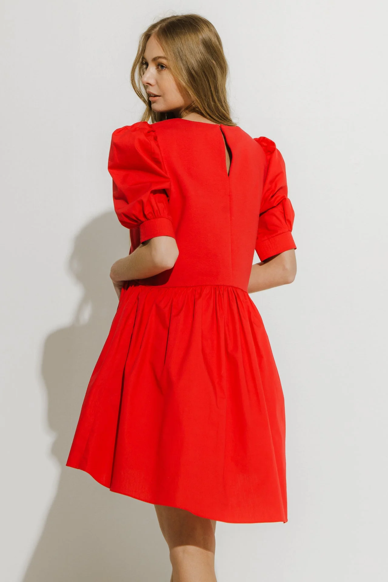 Puff Sleeve High Low Knit Combo Dress - Image 14