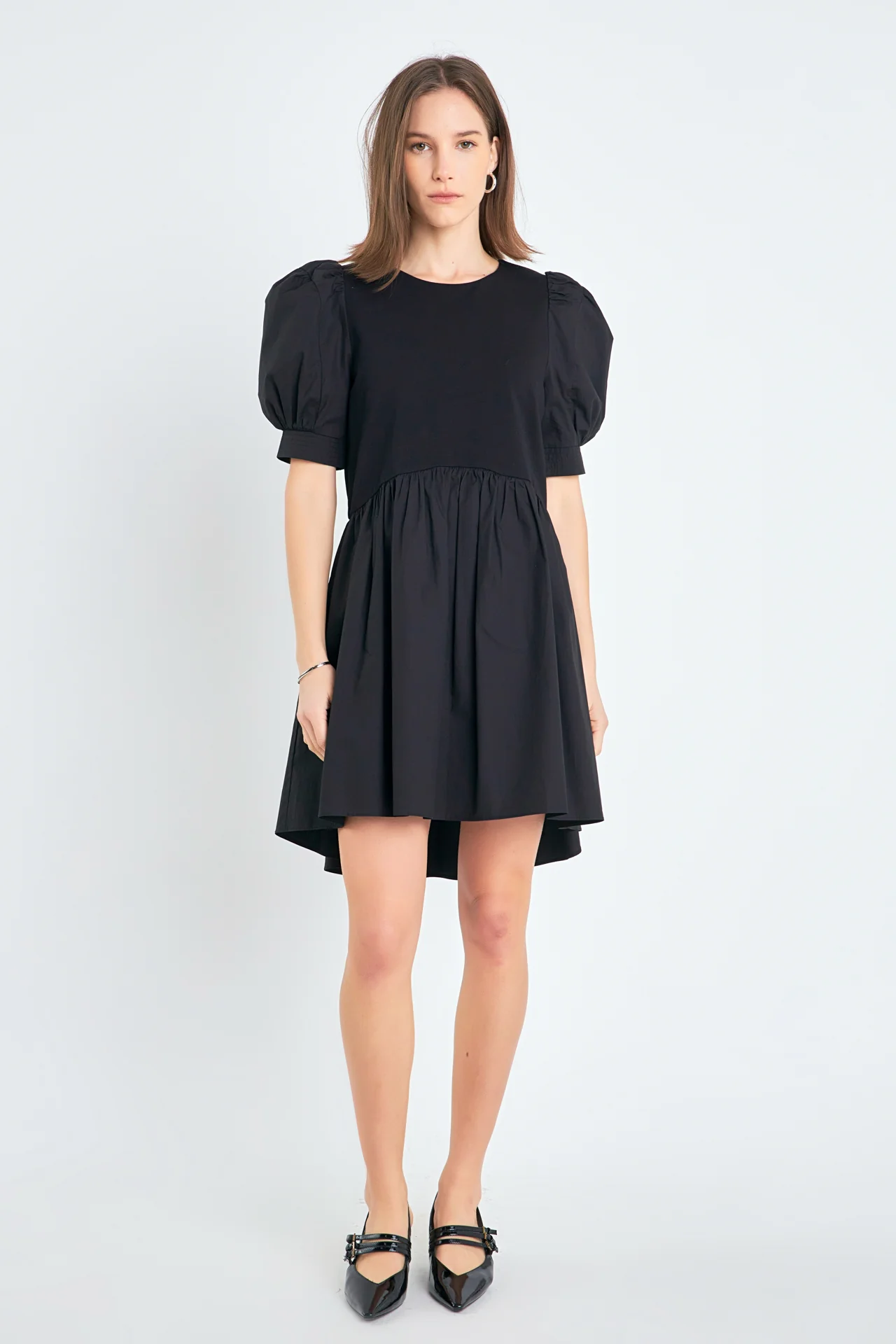 Puff Sleeve High Low Knit Combo Dress - Image 16