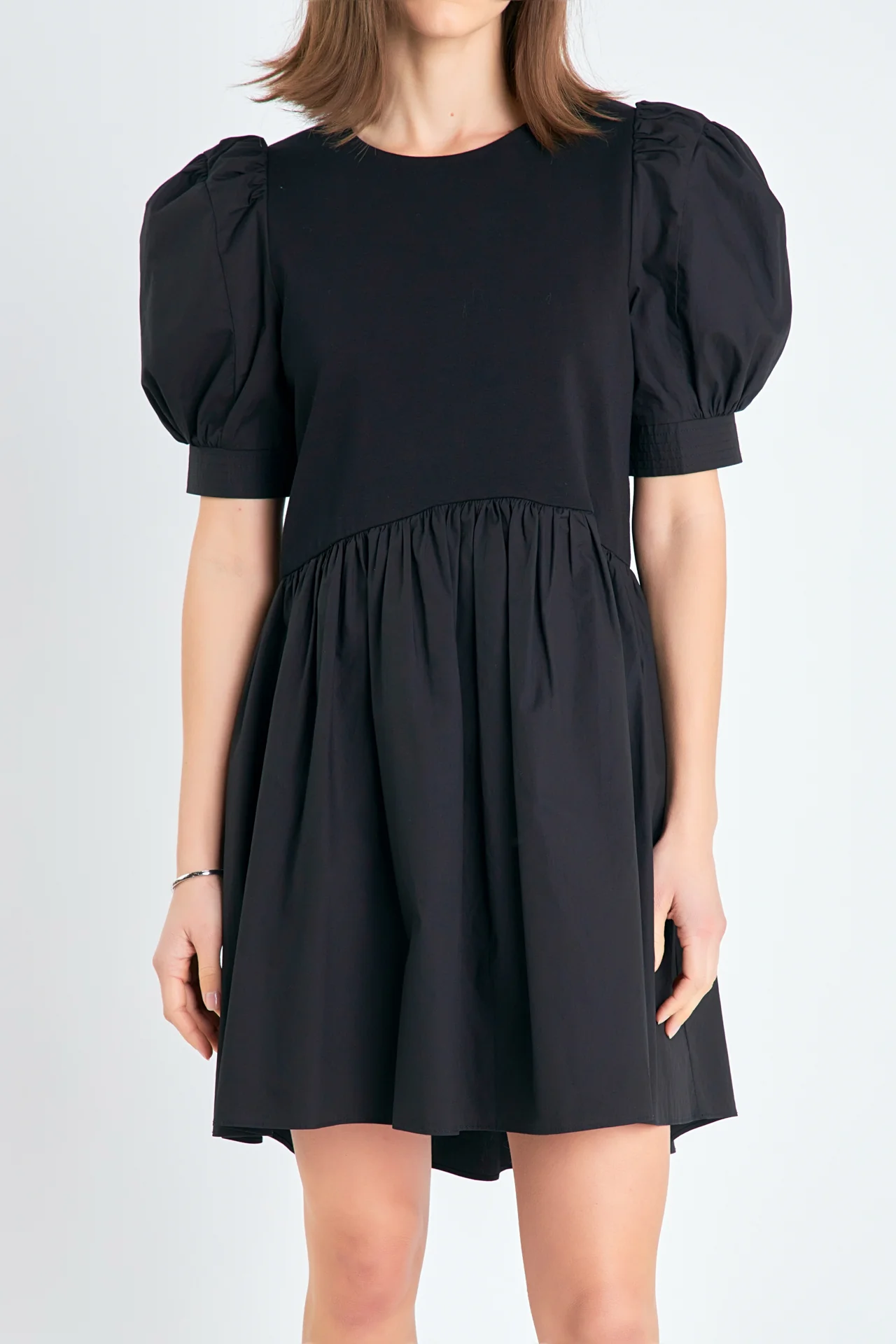 Puff Sleeve High Low Knit Combo Dress - Image 17