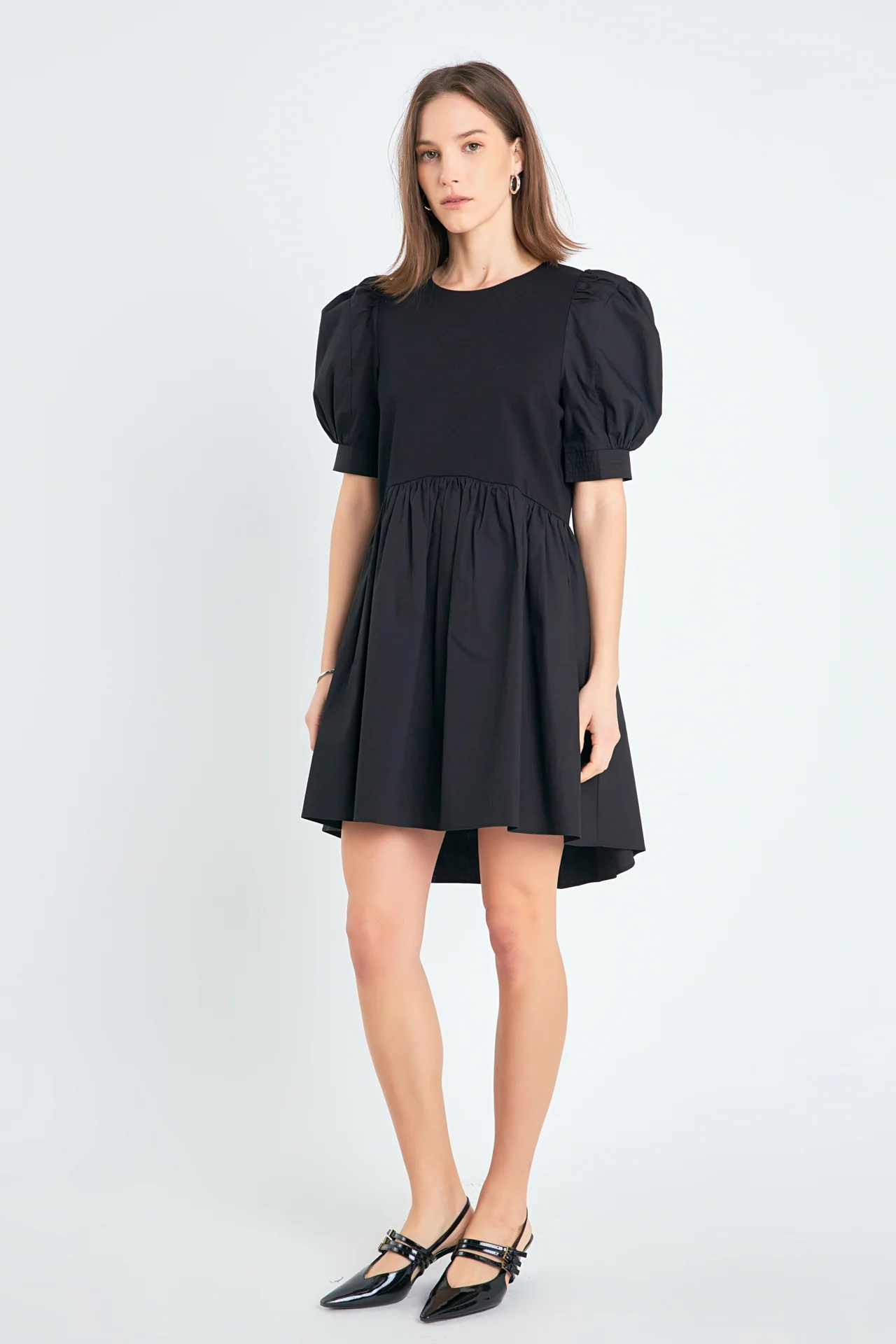 Puff Sleeve High Low Knit Combo Dress - Image 18