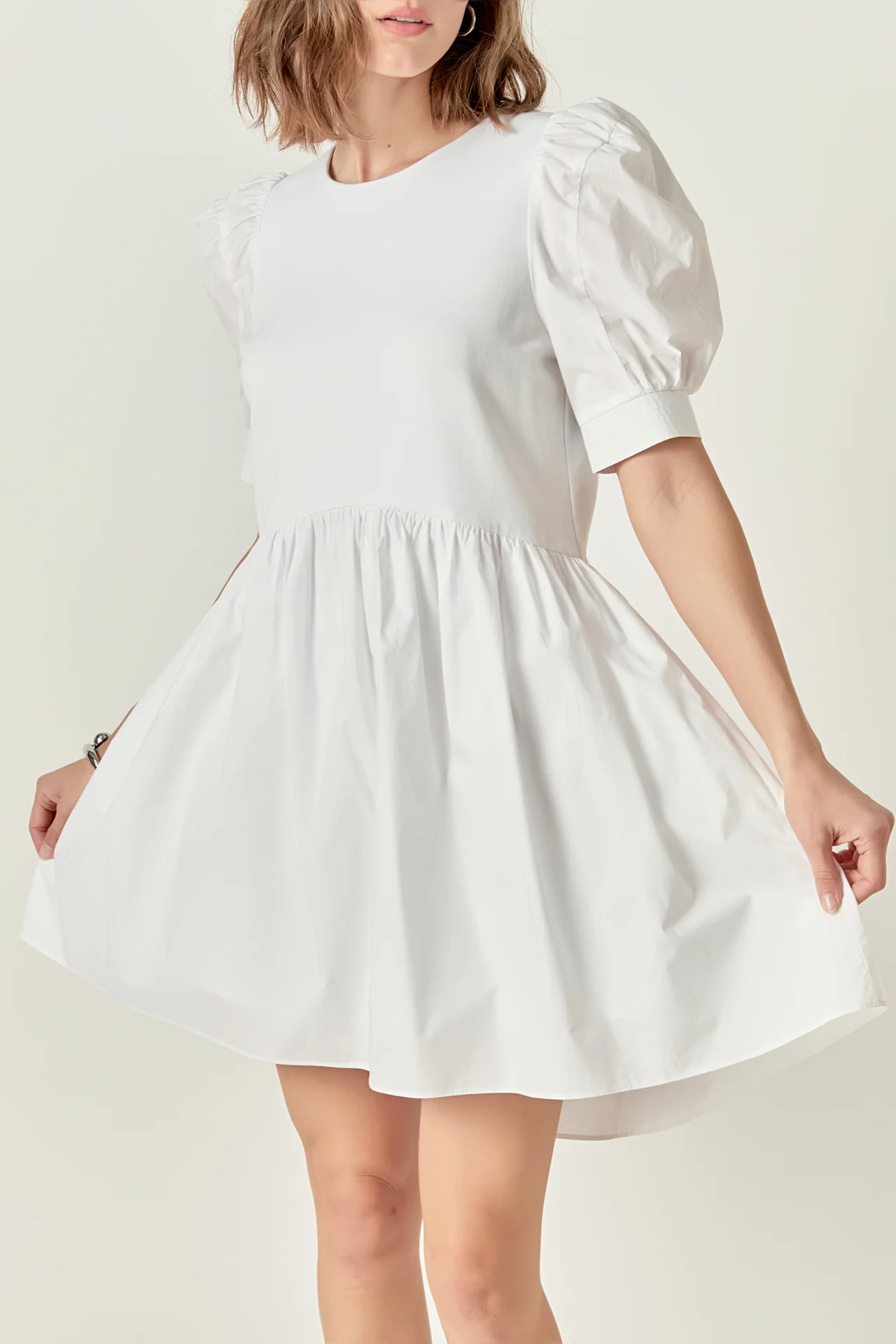 Puff Sleeve High Low Knit Combo Dress - Image 2