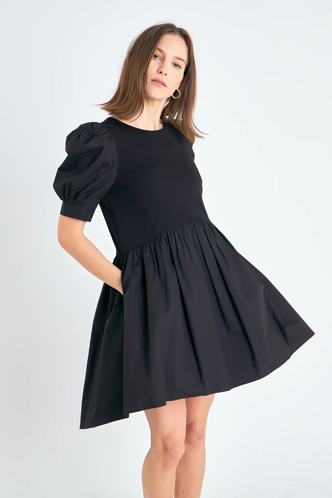 Puff Sleeve High Low Knit Combo Dress - Image 20