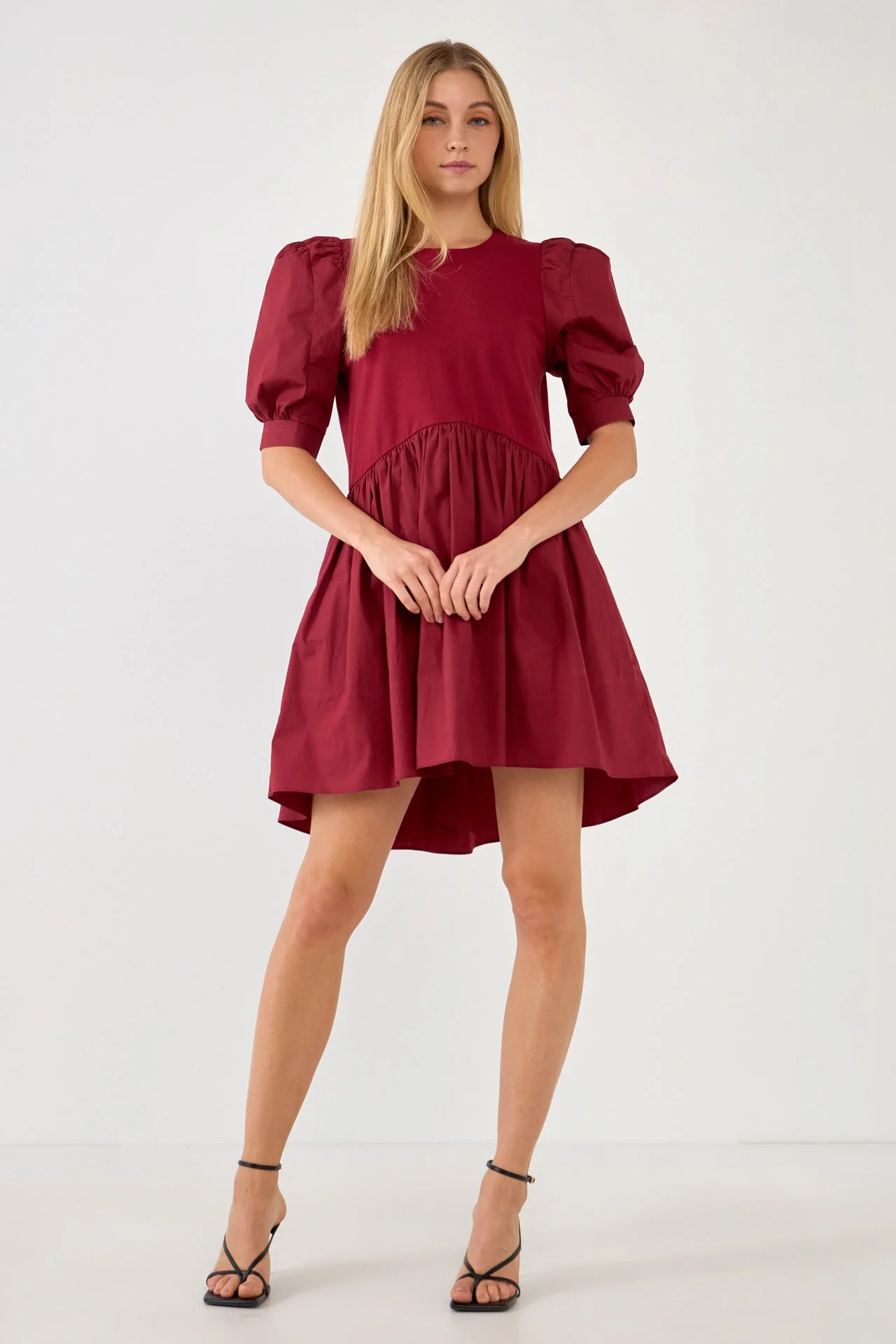 Puff Sleeve High Low Knit Combo Dress - Image 21
