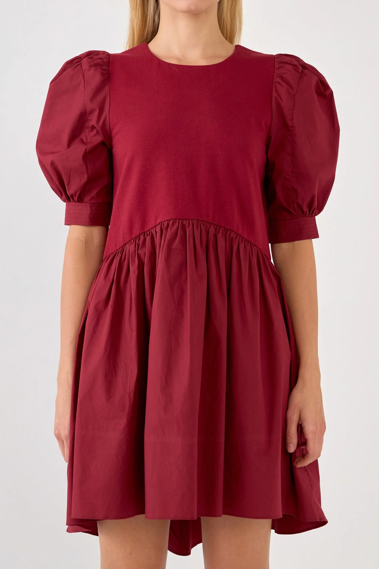 Puff Sleeve High Low Knit Combo Dress - Image 22