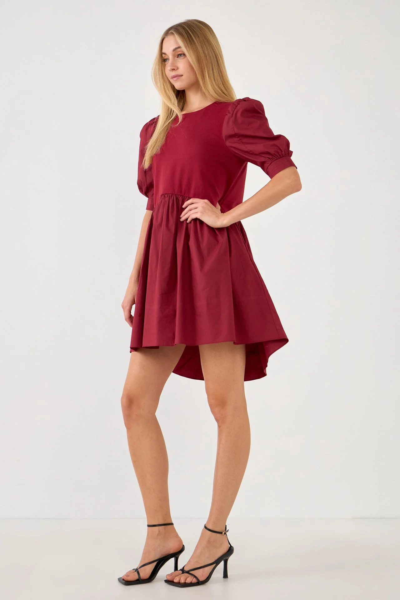 Puff Sleeve High Low Knit Combo Dress - Image 24