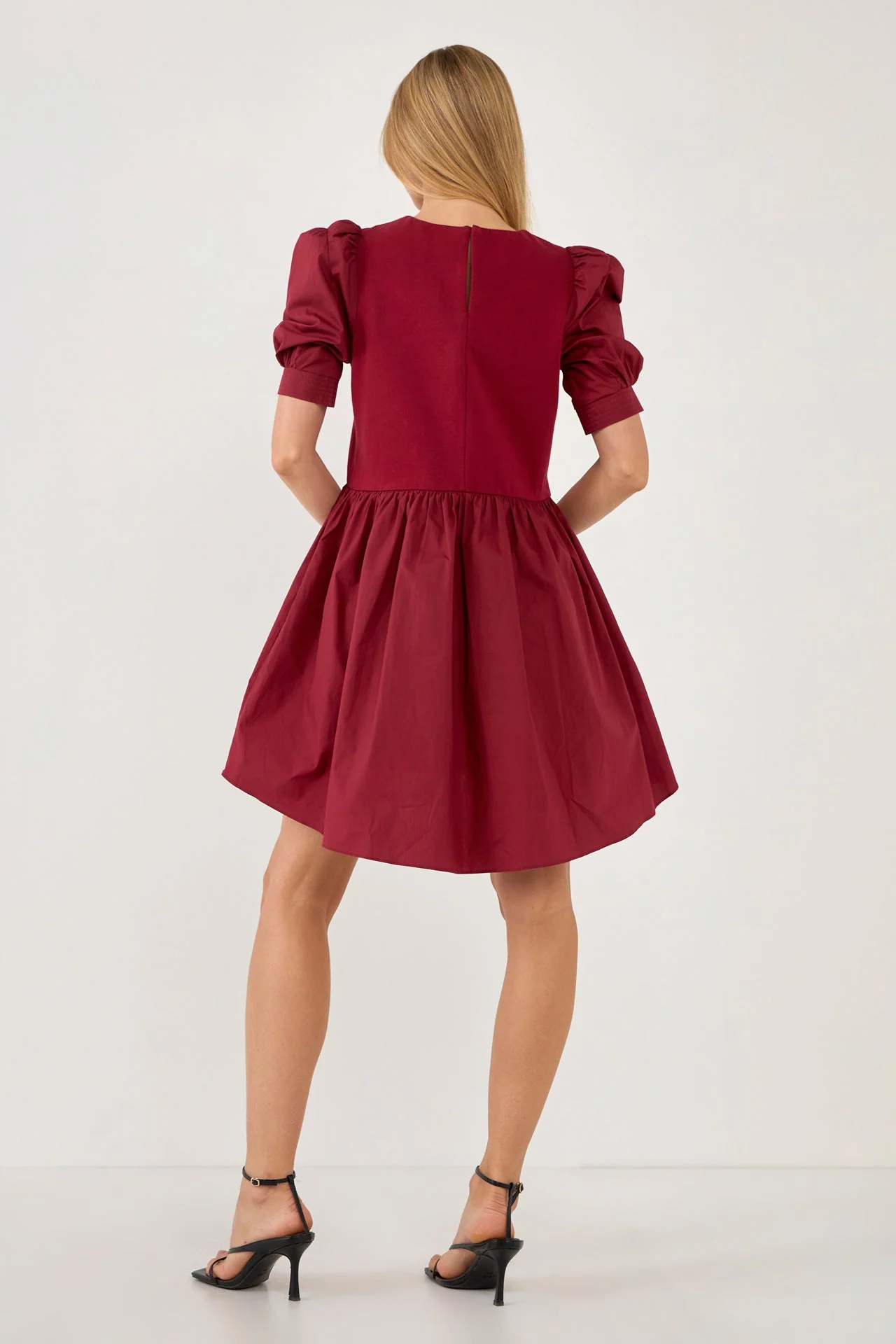 Puff Sleeve High Low Knit Combo Dress - Image 25