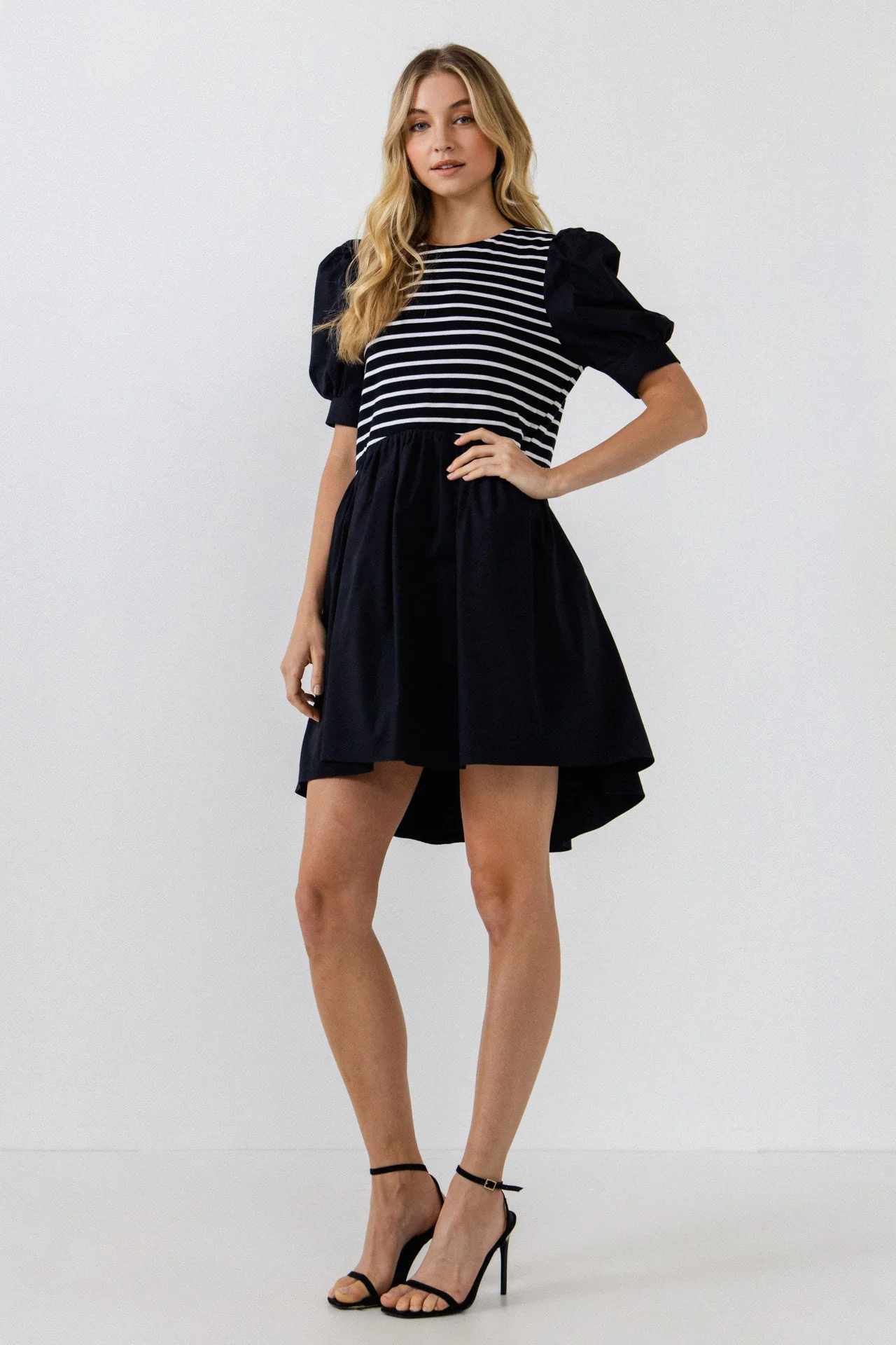 Puff Sleeve High Low Knit Combo Dress - Image 26