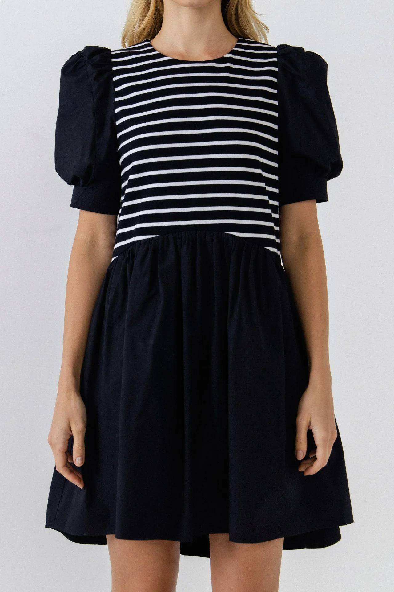 Puff Sleeve High Low Knit Combo Dress - Image 27