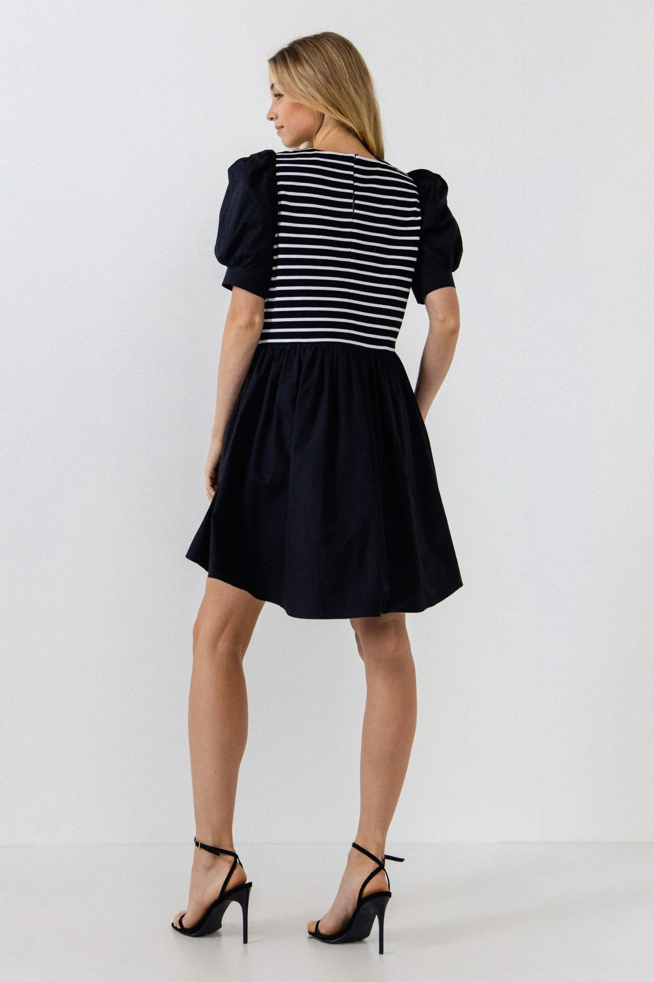 Puff Sleeve High Low Knit Combo Dress - Image 28