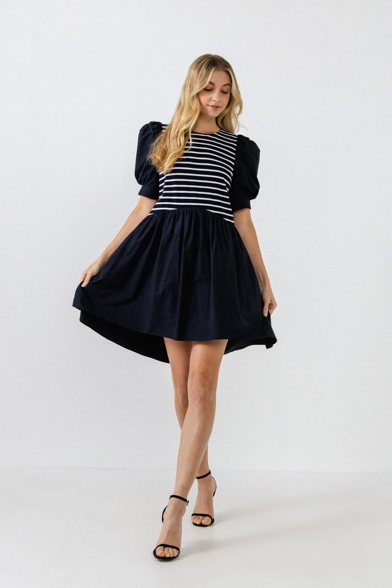 Puff Sleeve High Low Knit Combo Dress - Image 30
