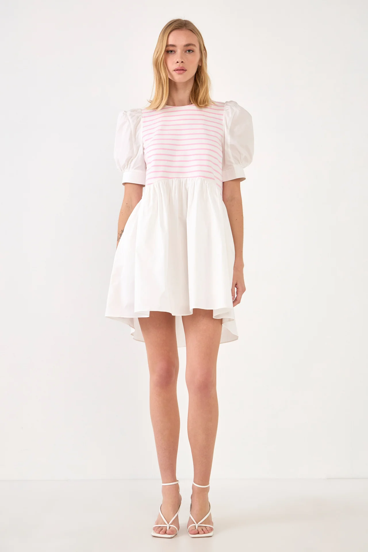 Puff Sleeve High Low Knit Combo Dress - Image 31