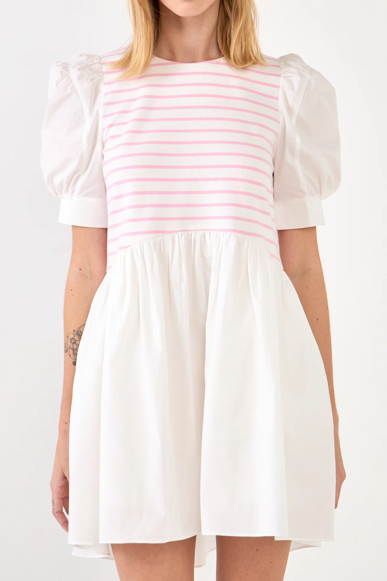 Puff Sleeve High Low Knit Combo Dress - Image 32