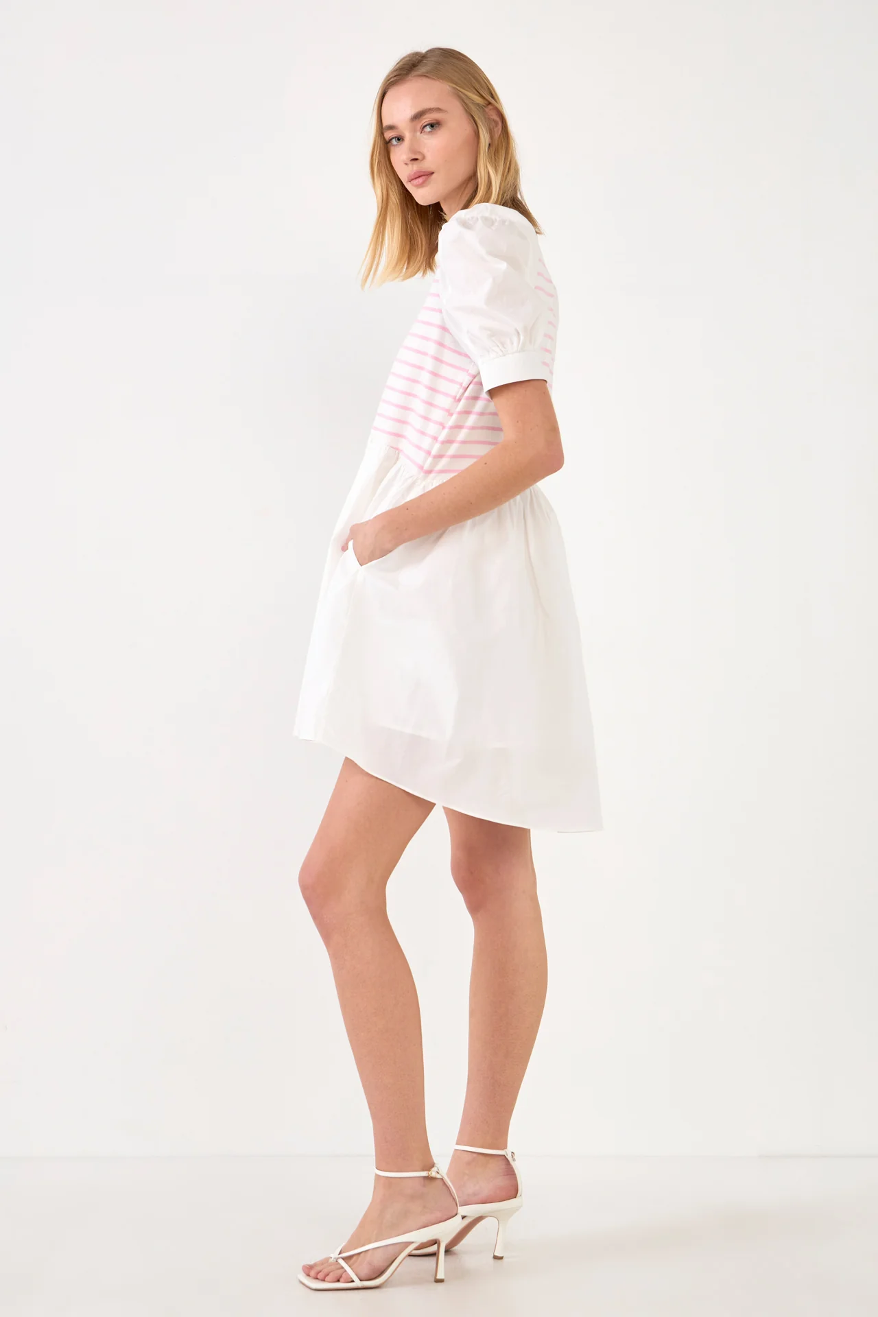 Puff Sleeve High Low Knit Combo Dress - Image 33