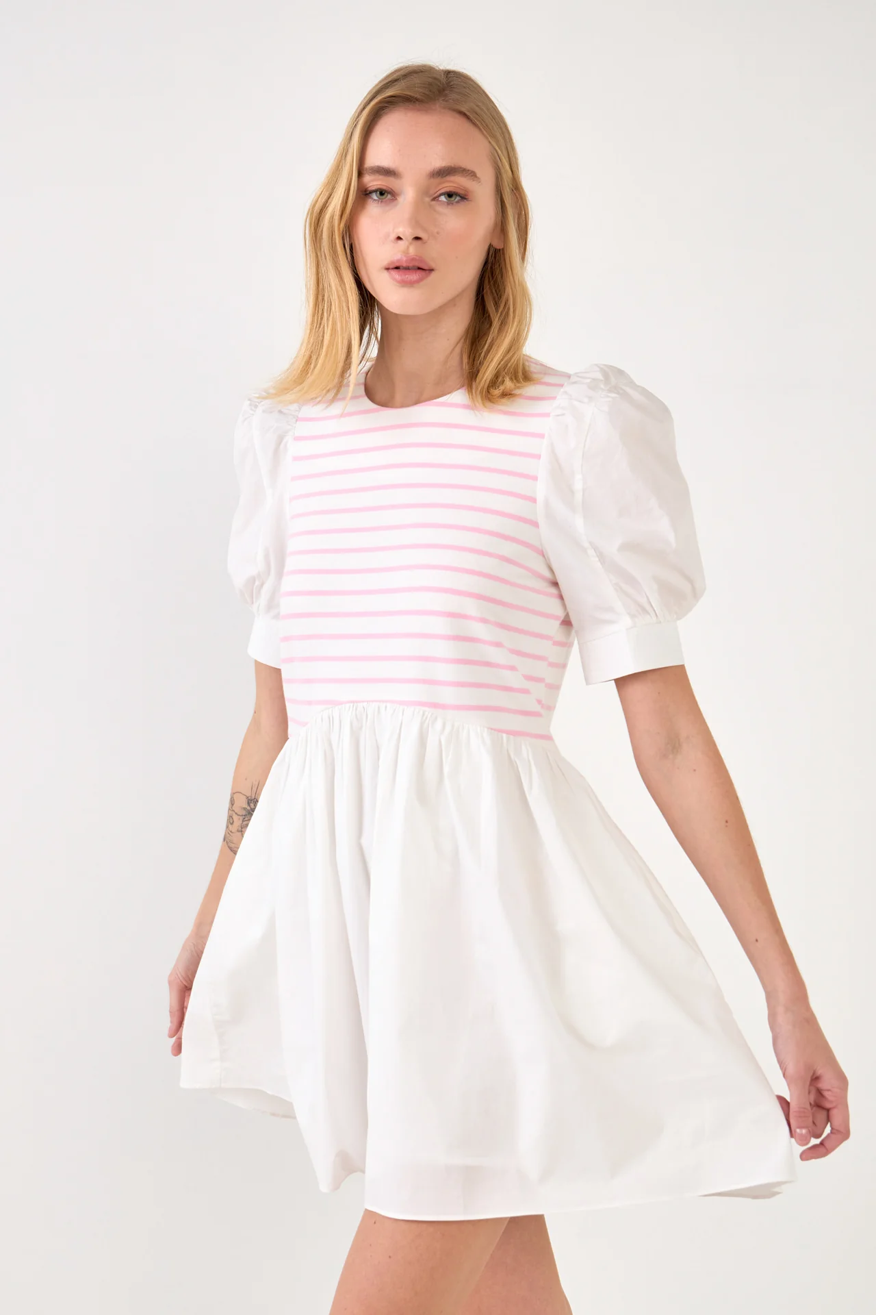 Puff Sleeve High Low Knit Combo Dress - Image 35