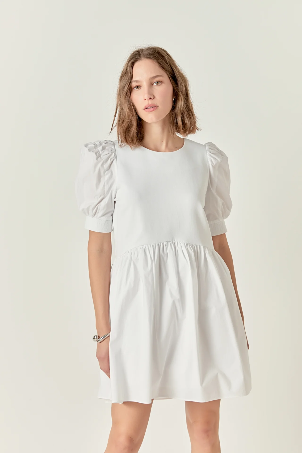 Puff Sleeve High Low Knit Combo Dress - Image 5
