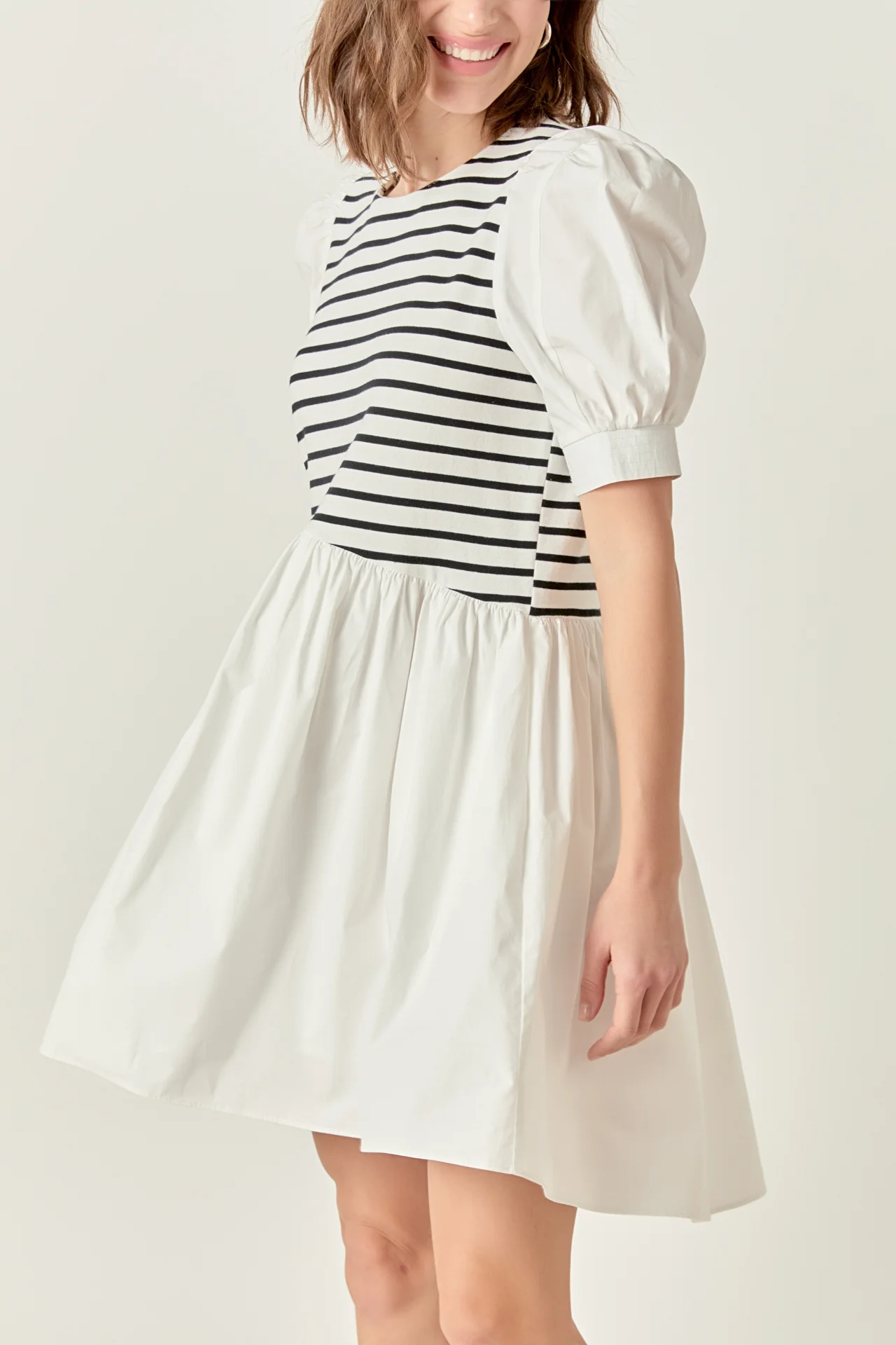 Puff Sleeve High Low Knit Combo Dress - Image 7