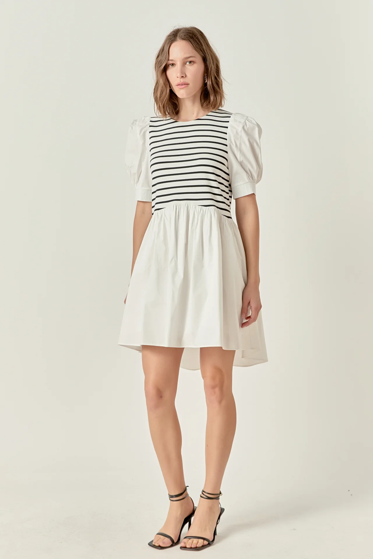 Puff Sleeve High Low Knit Combo Dress - Image 8