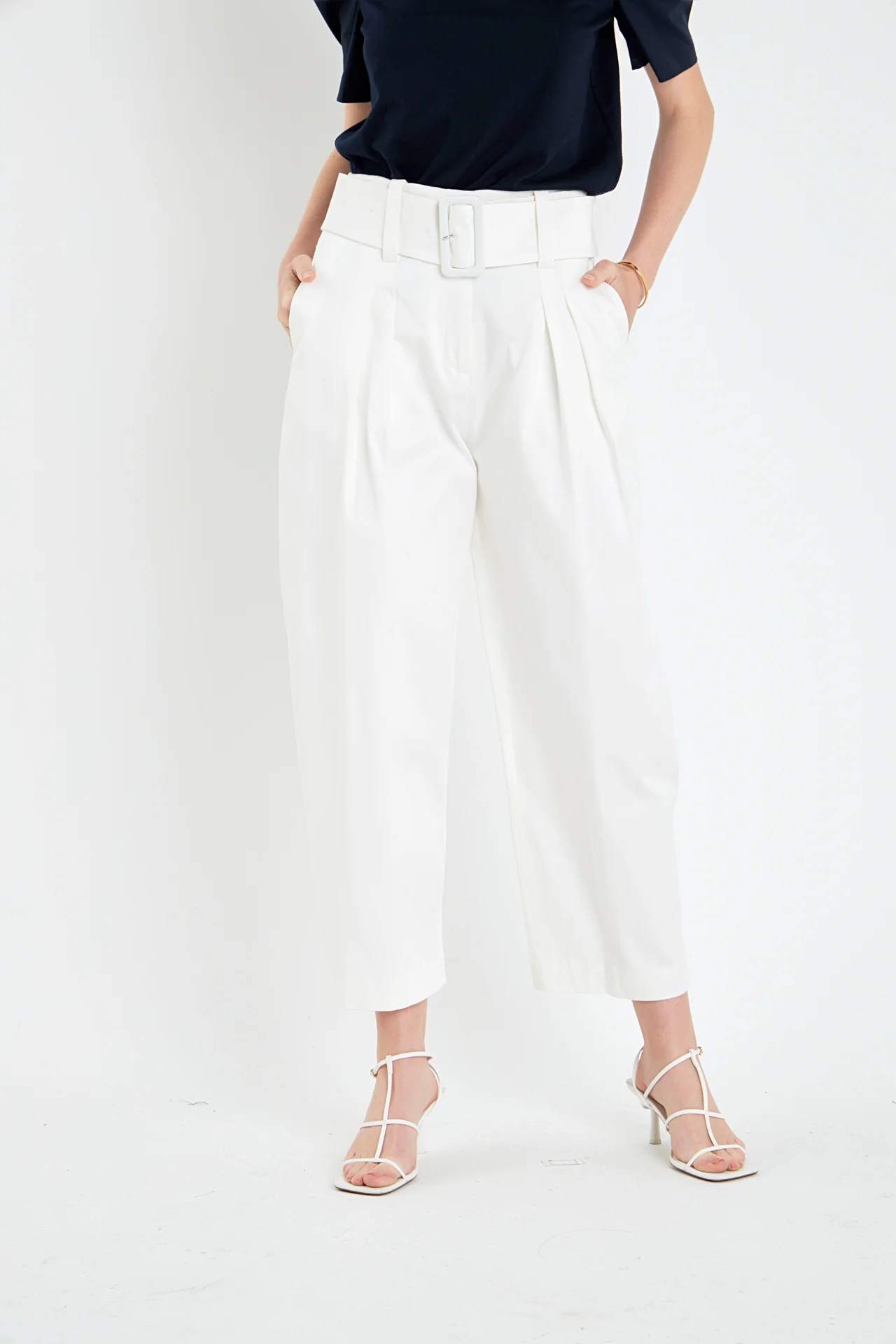 High Waist Belted Wide Leg Pants - Image 8