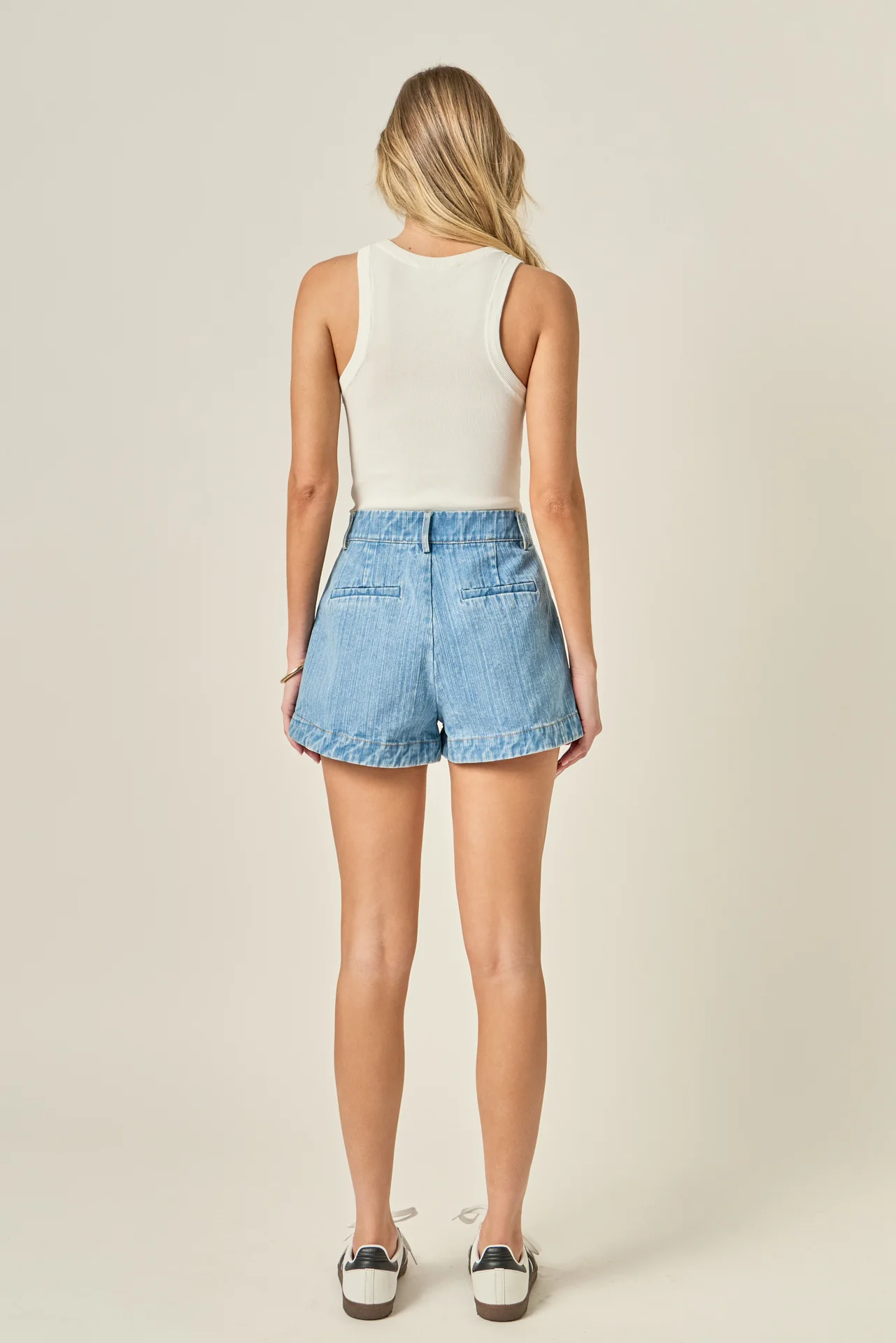 High Rise Pleated Denim Shorts - Image 9