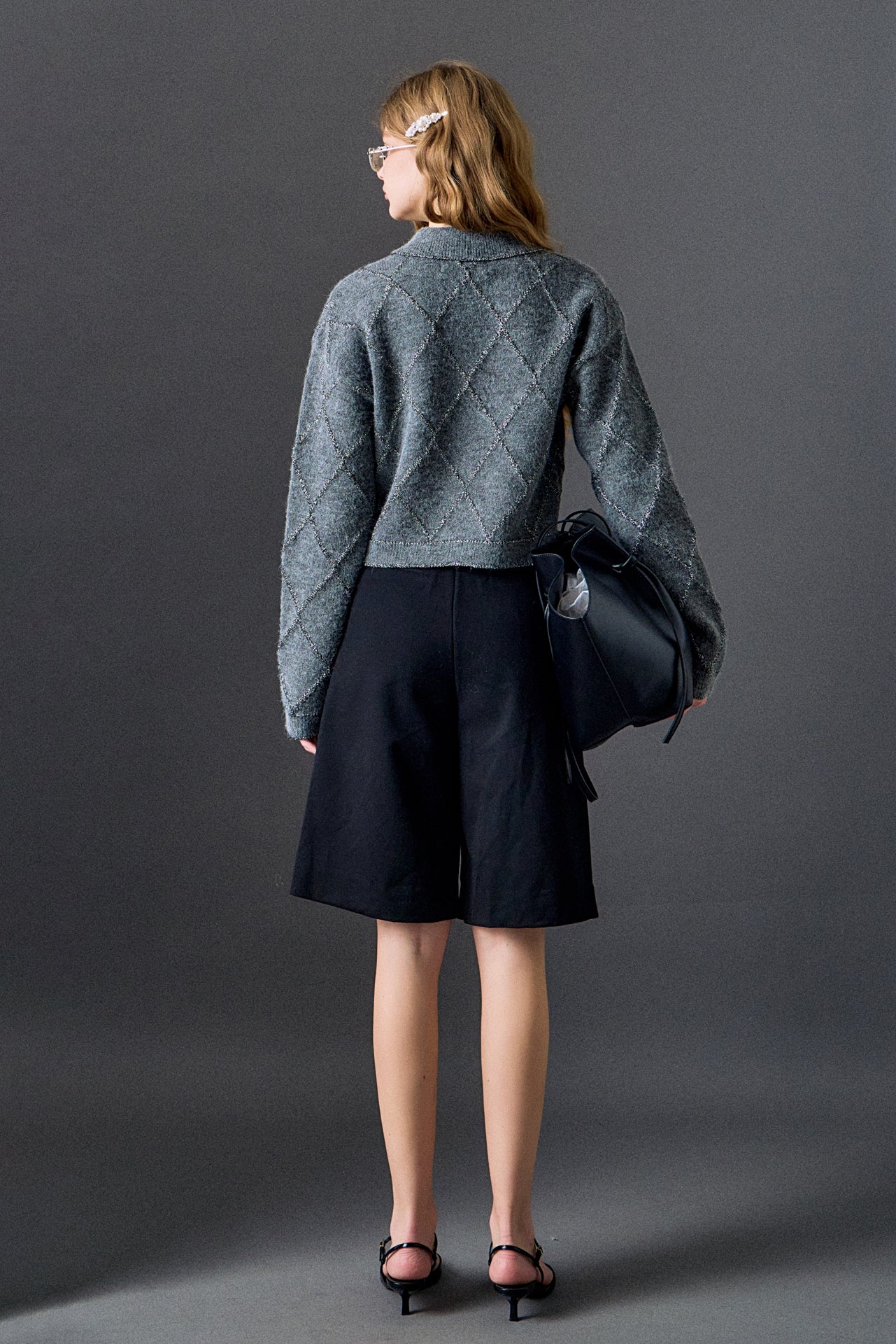 Lurex Argyle Knit Cardigan - Image 5