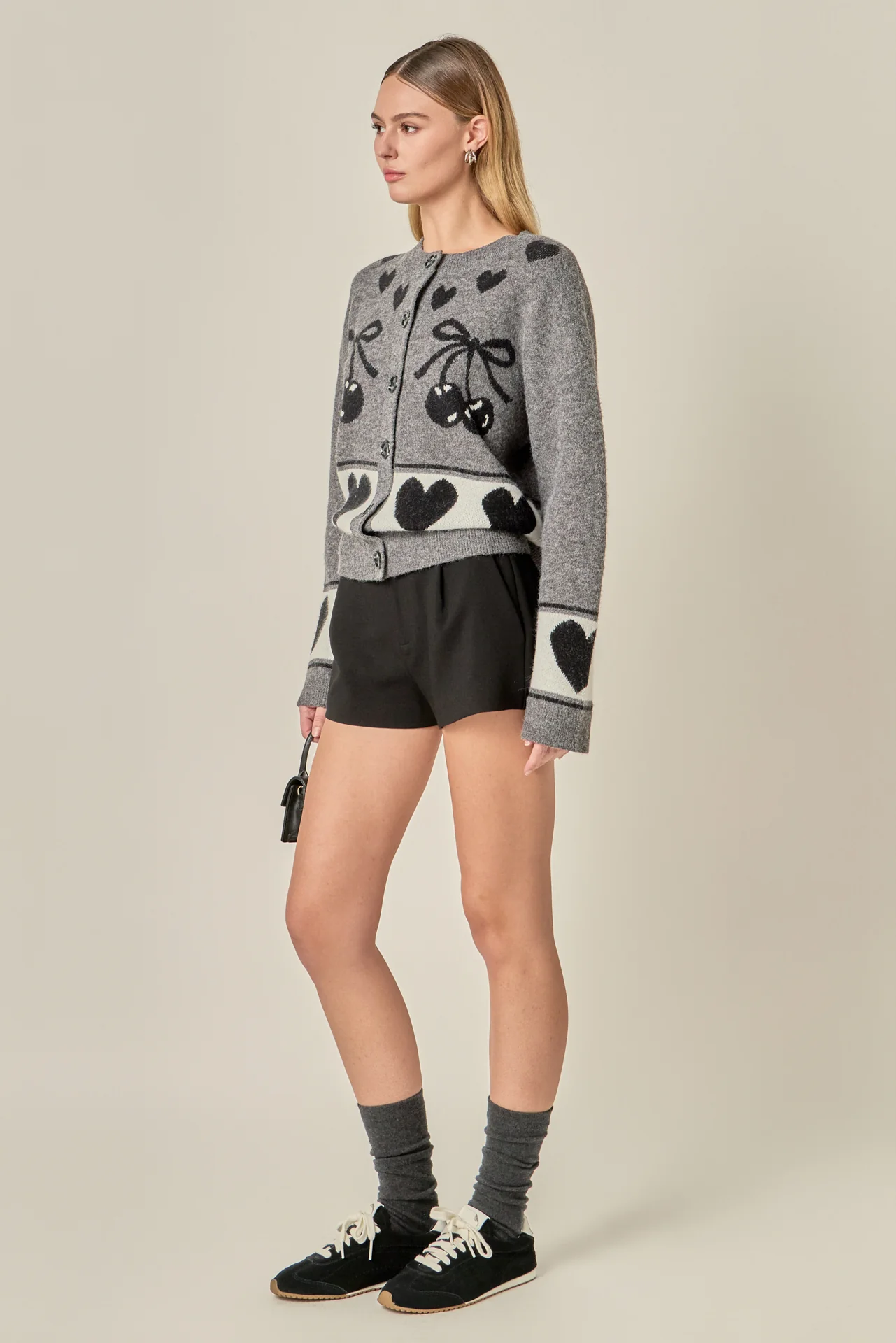 Knit Cardigan with Cherry Heart Pattern - Image 4