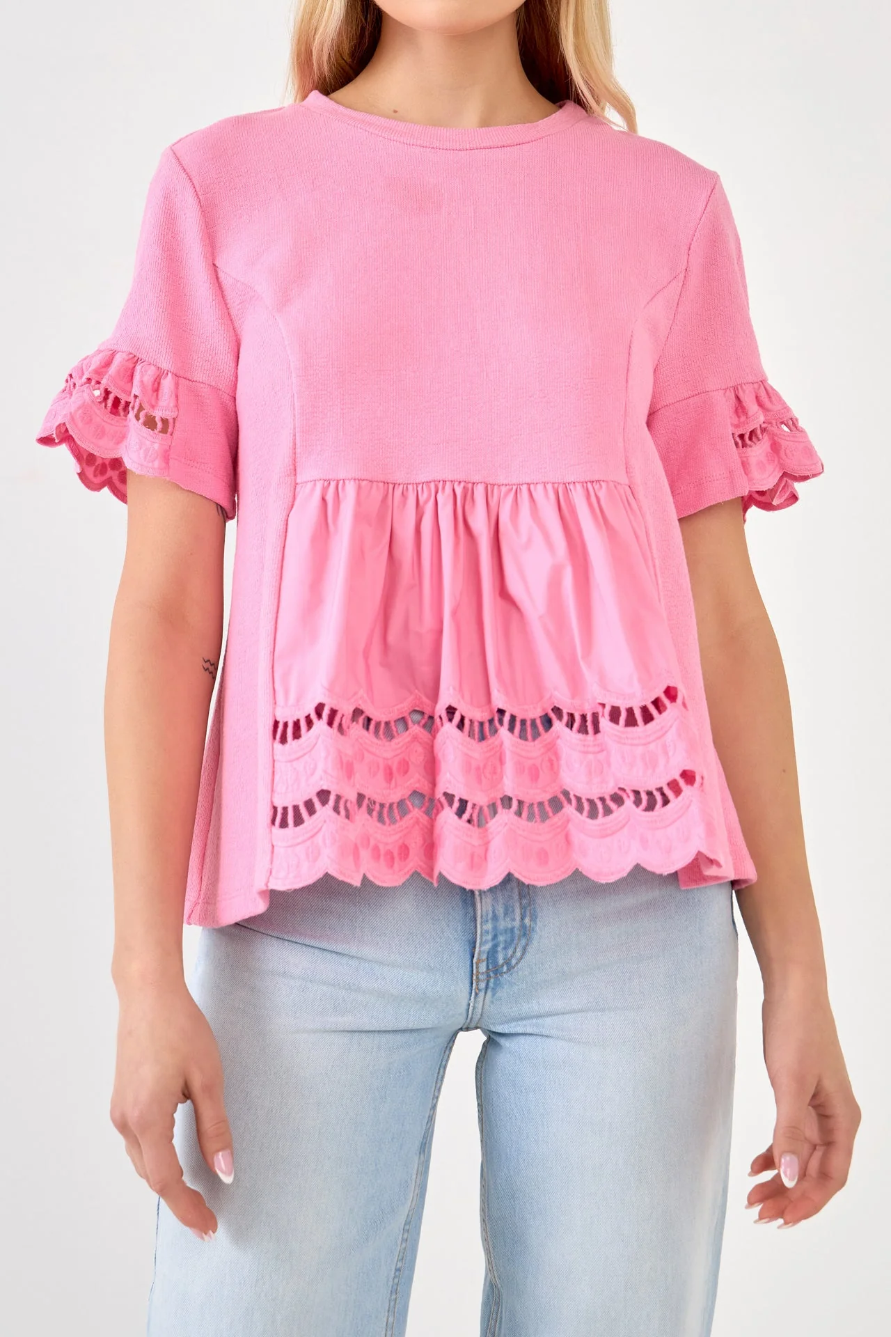 Knit Eyelet Mixed T-Shirts - Image 2