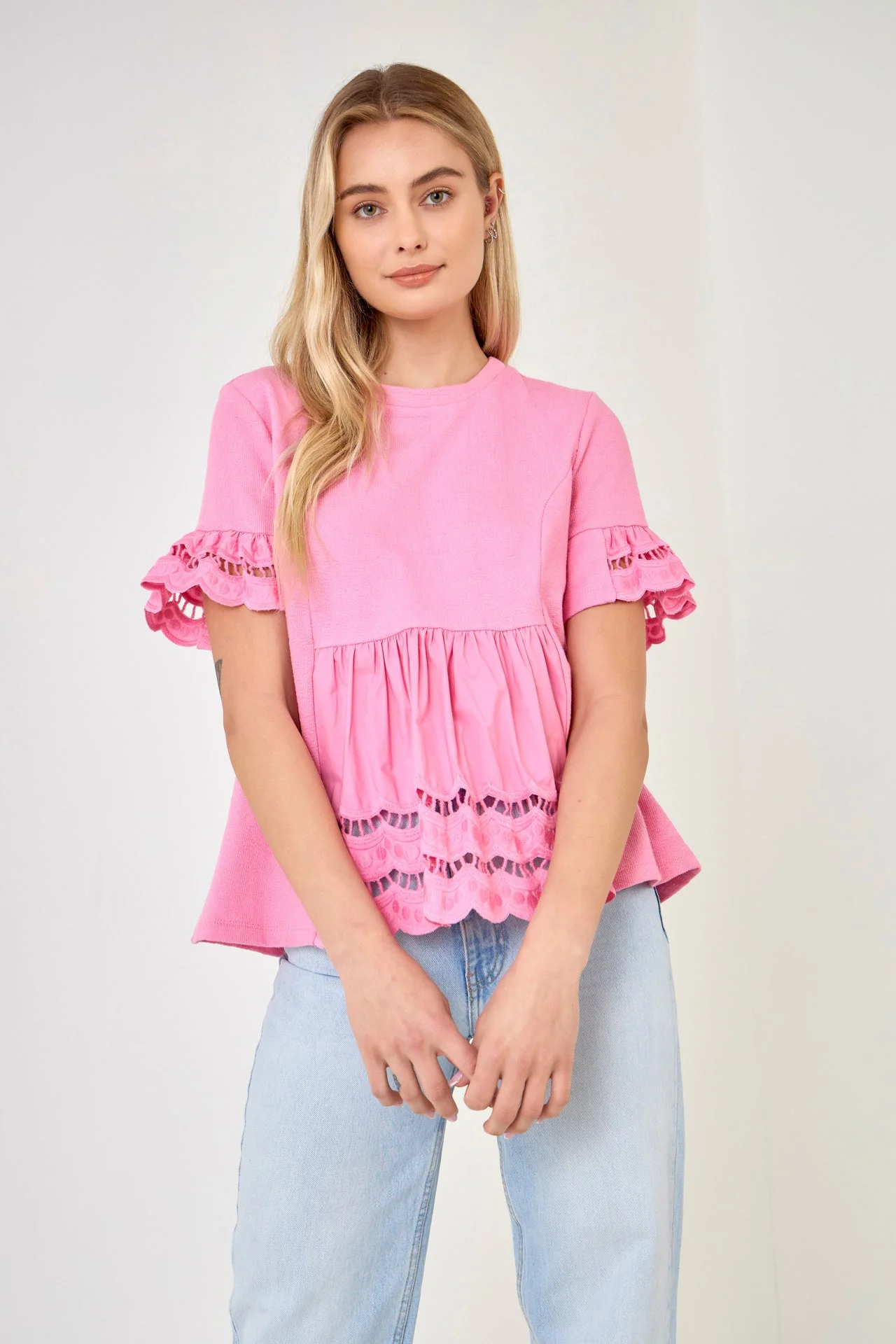 Knit Eyelet Mixed T-Shirts - Image 5