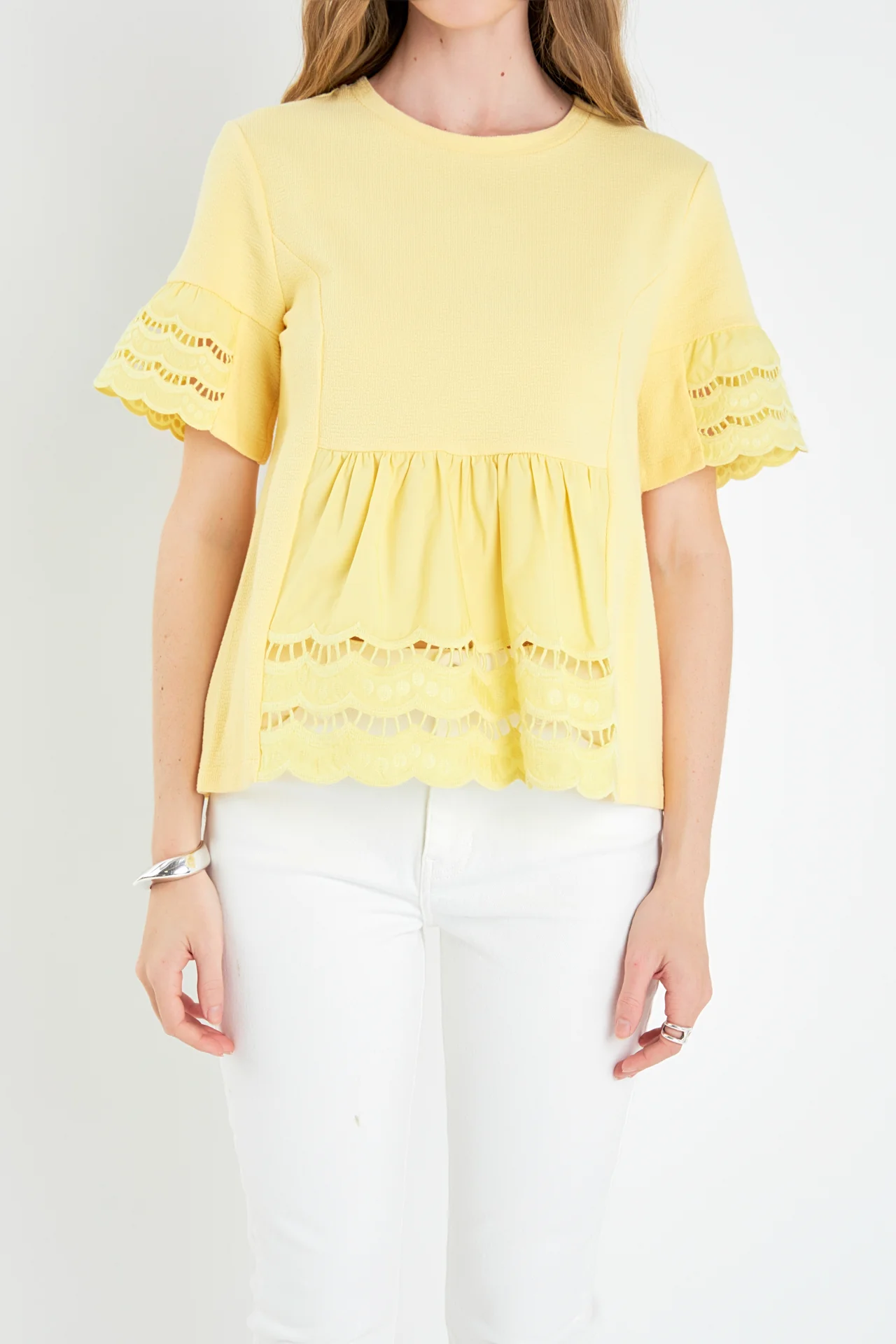 Knit Eyelet Mixed T-Shirts - Image 7