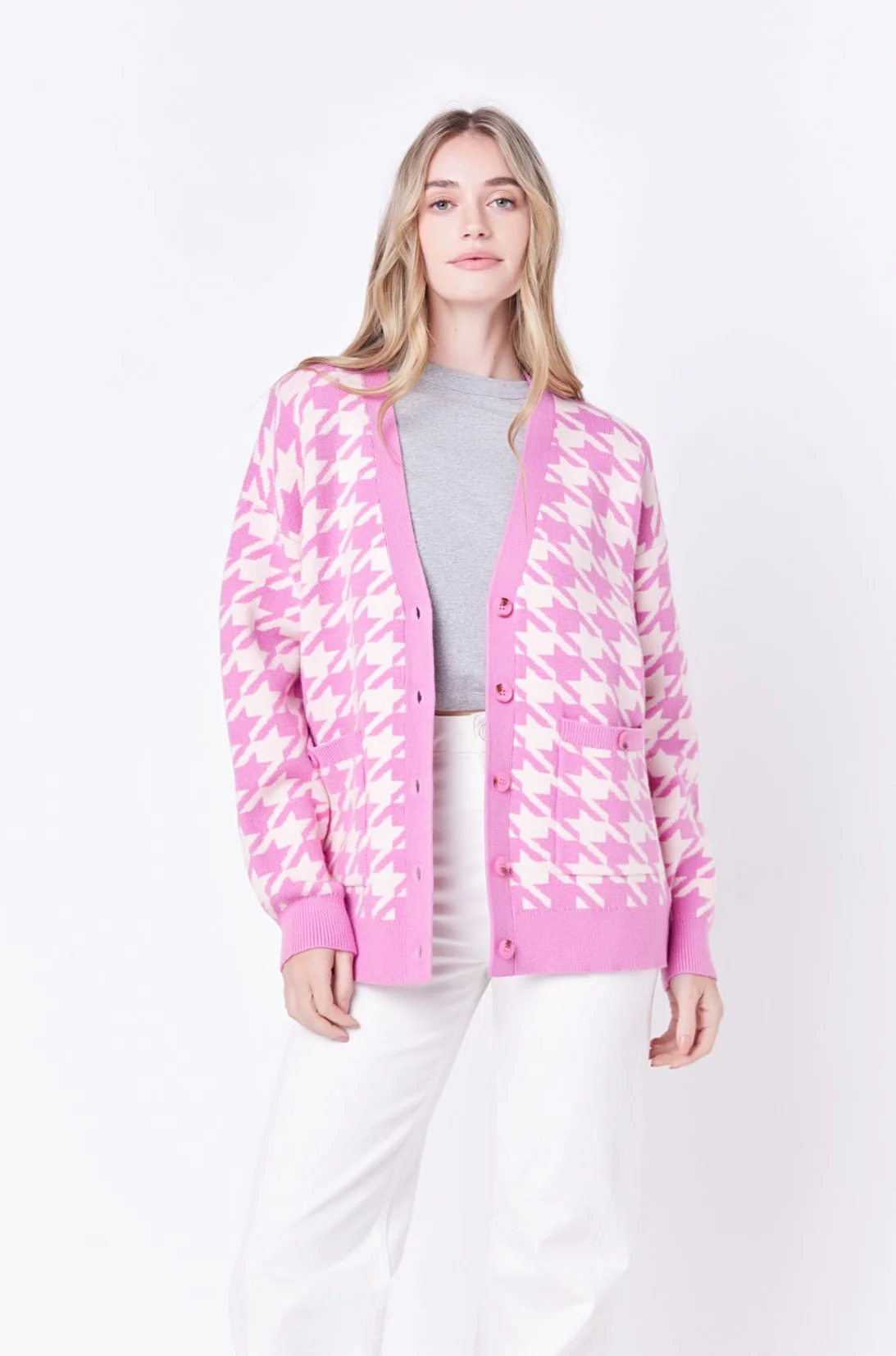 Knit Houndstooth Cardigan - Image 10