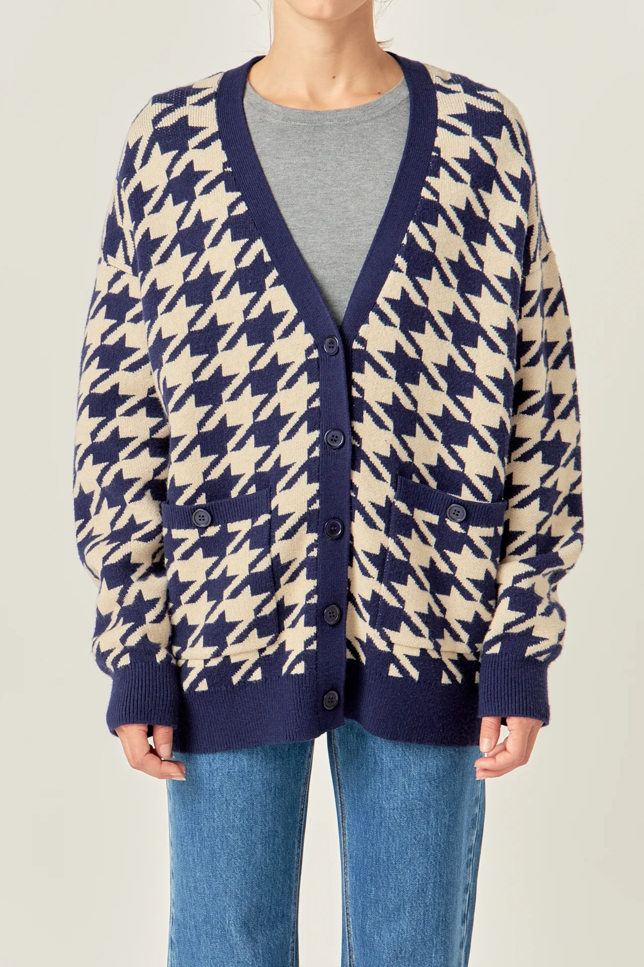 Knit Houndstooth Cardigan - Image 2