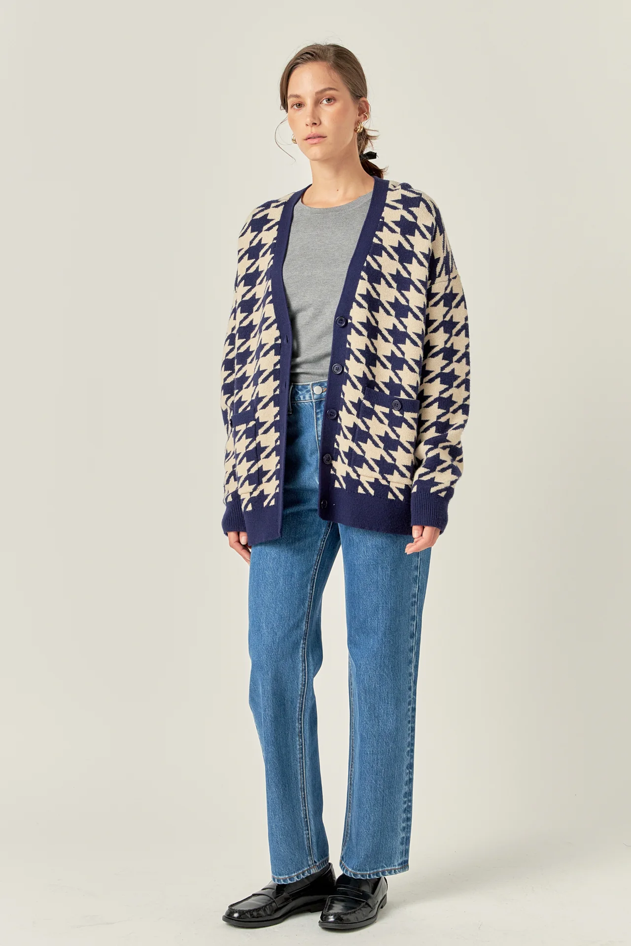 Knit Houndstooth Cardigan - Image 3