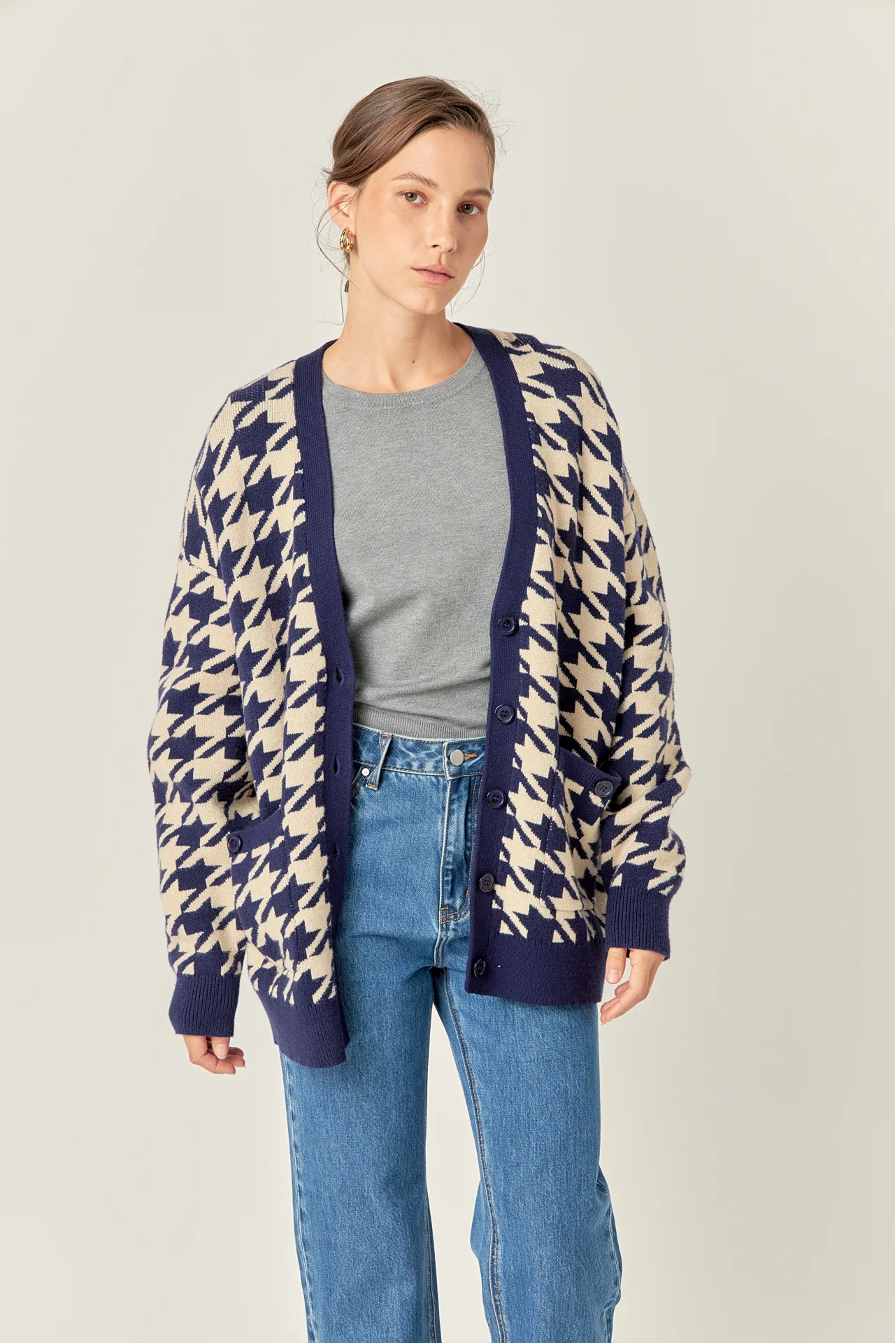 Knit Houndstooth Cardigan - Image 5