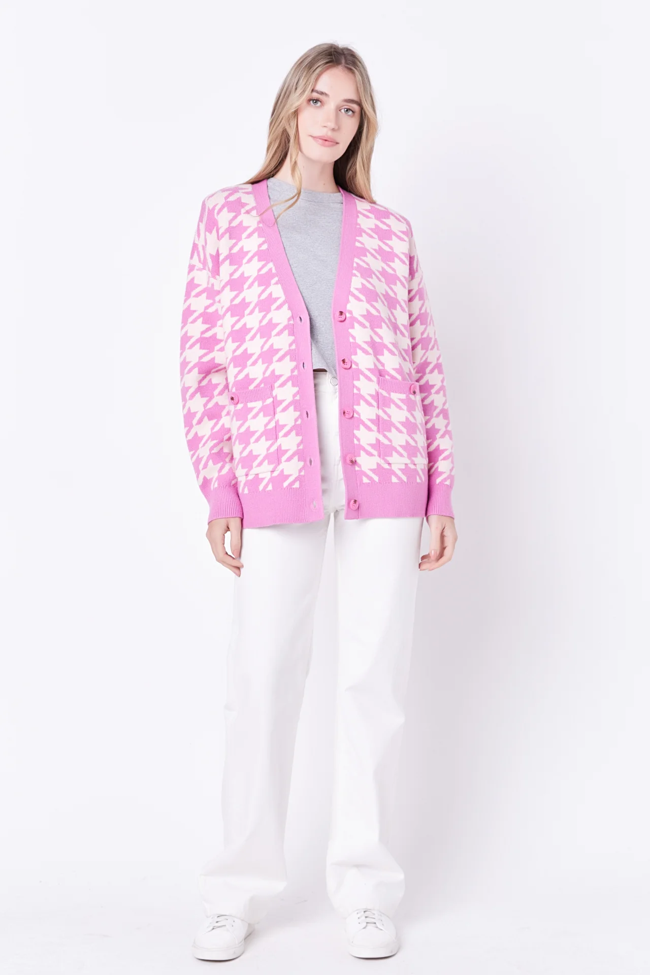 Knit Houndstooth Cardigan - Image 6