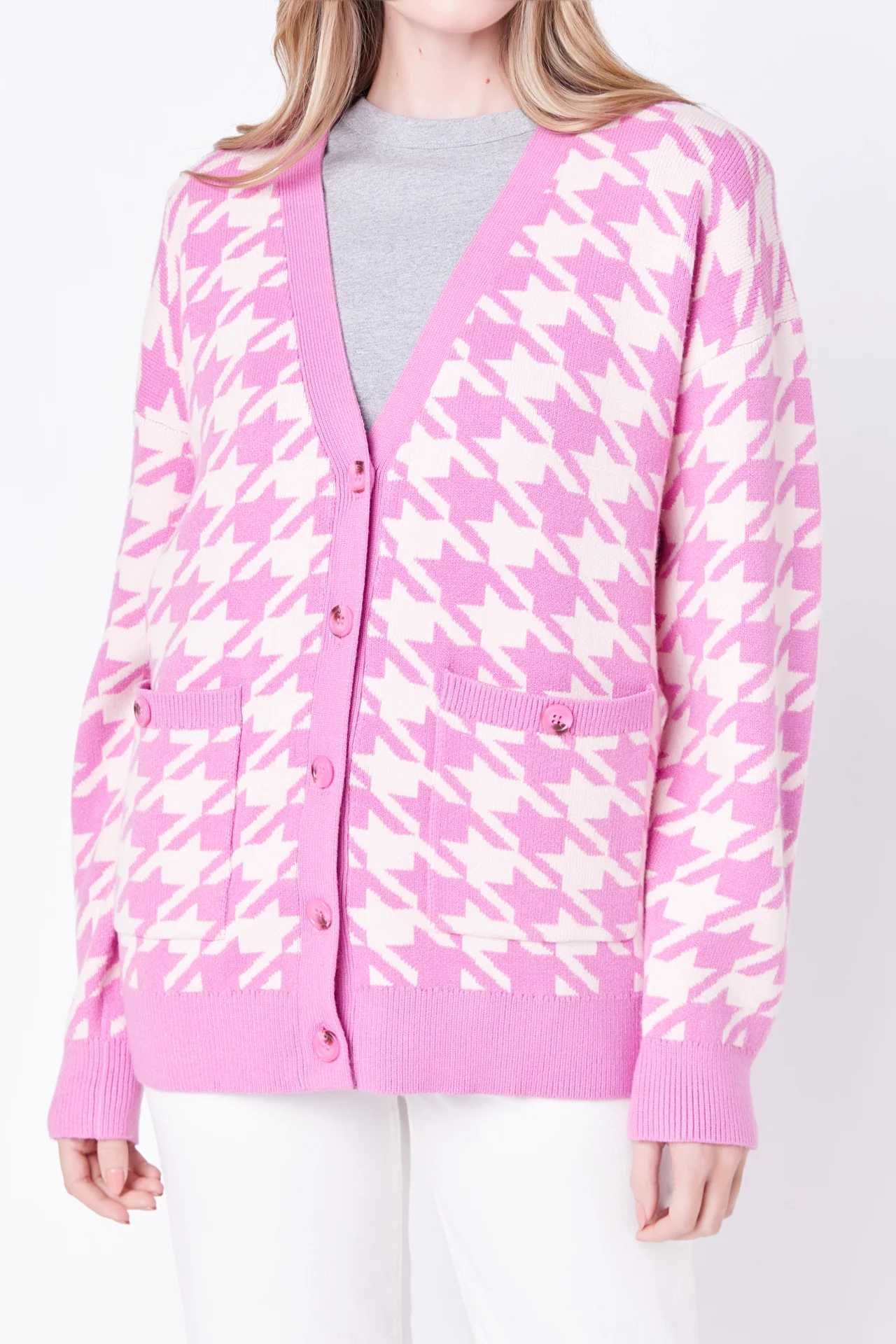 Knit Houndstooth Cardigan - Image 7