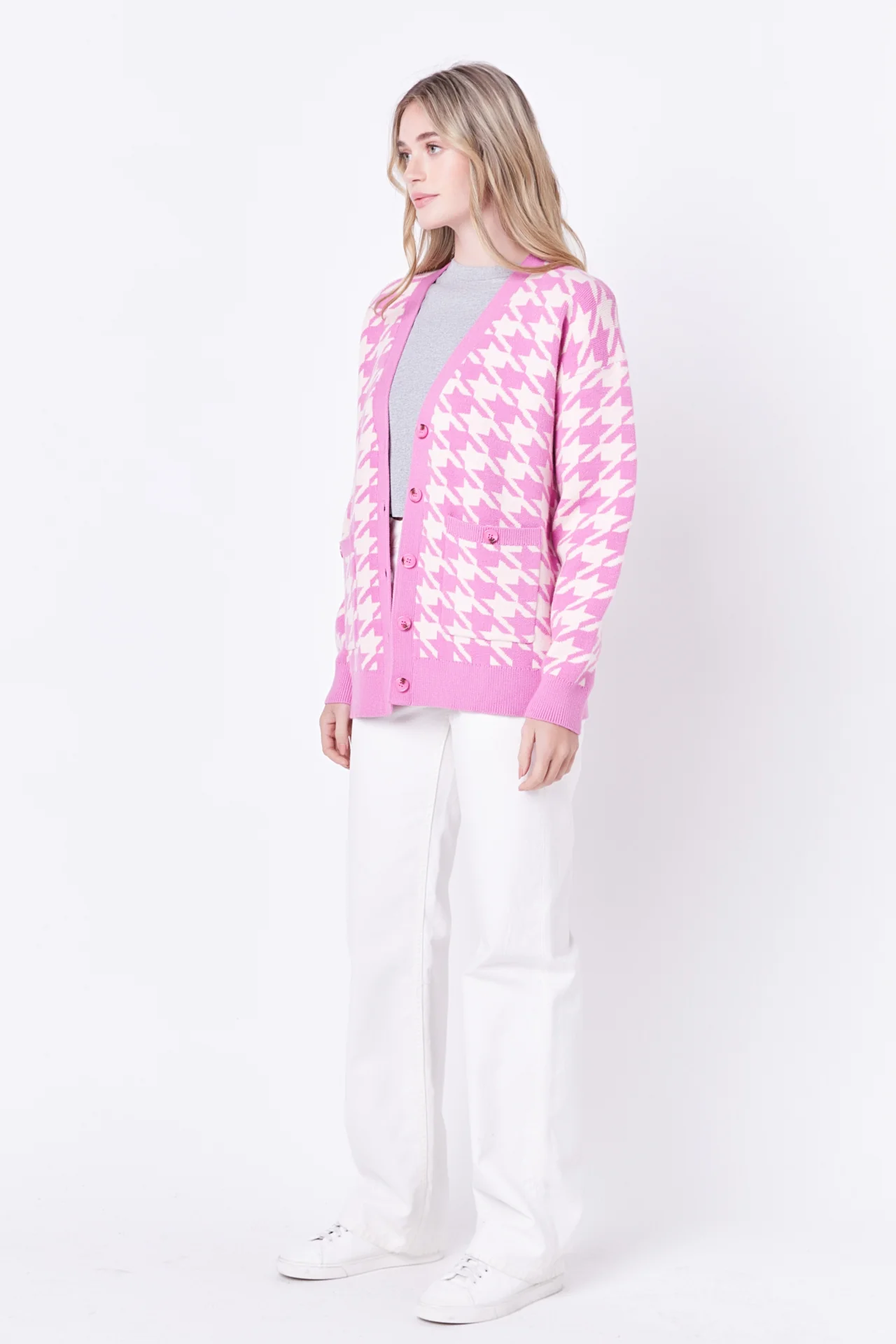 Knit Houndstooth Cardigan - Image 8