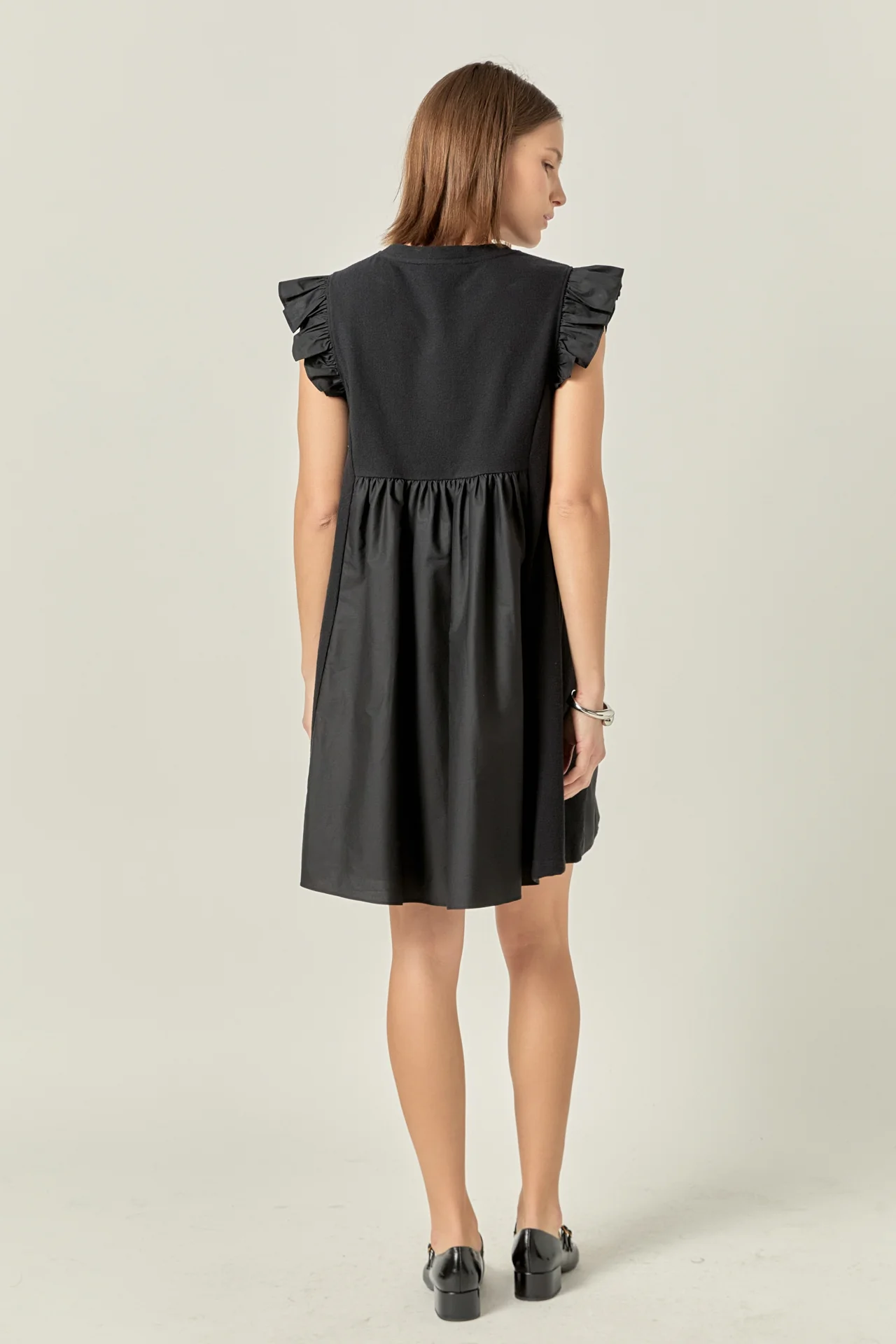 Mixed Media Ruffle Sleeve Mini Dress - Image 10