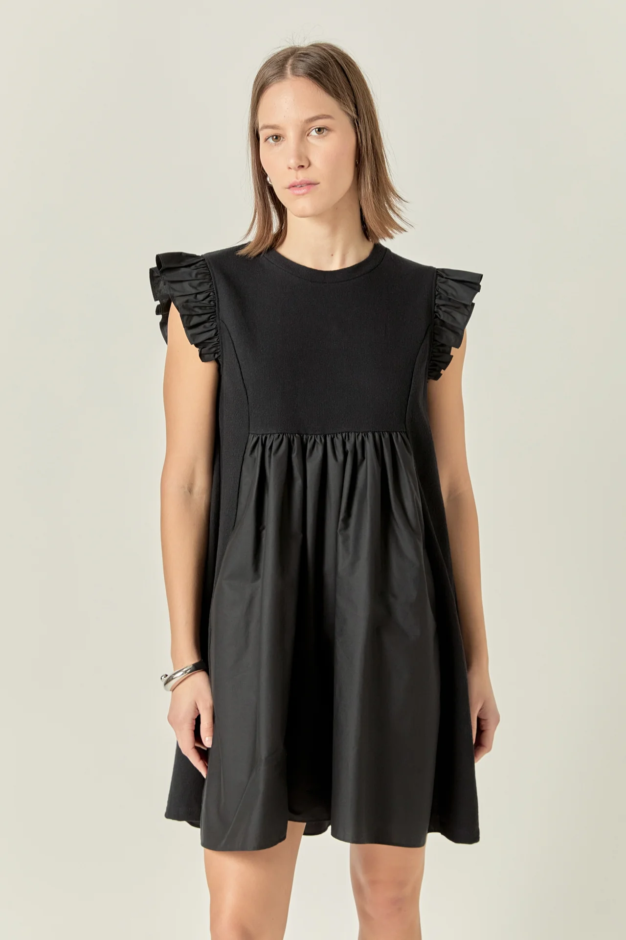 Mixed Media Ruffle Sleeve Mini Dress - Image 11