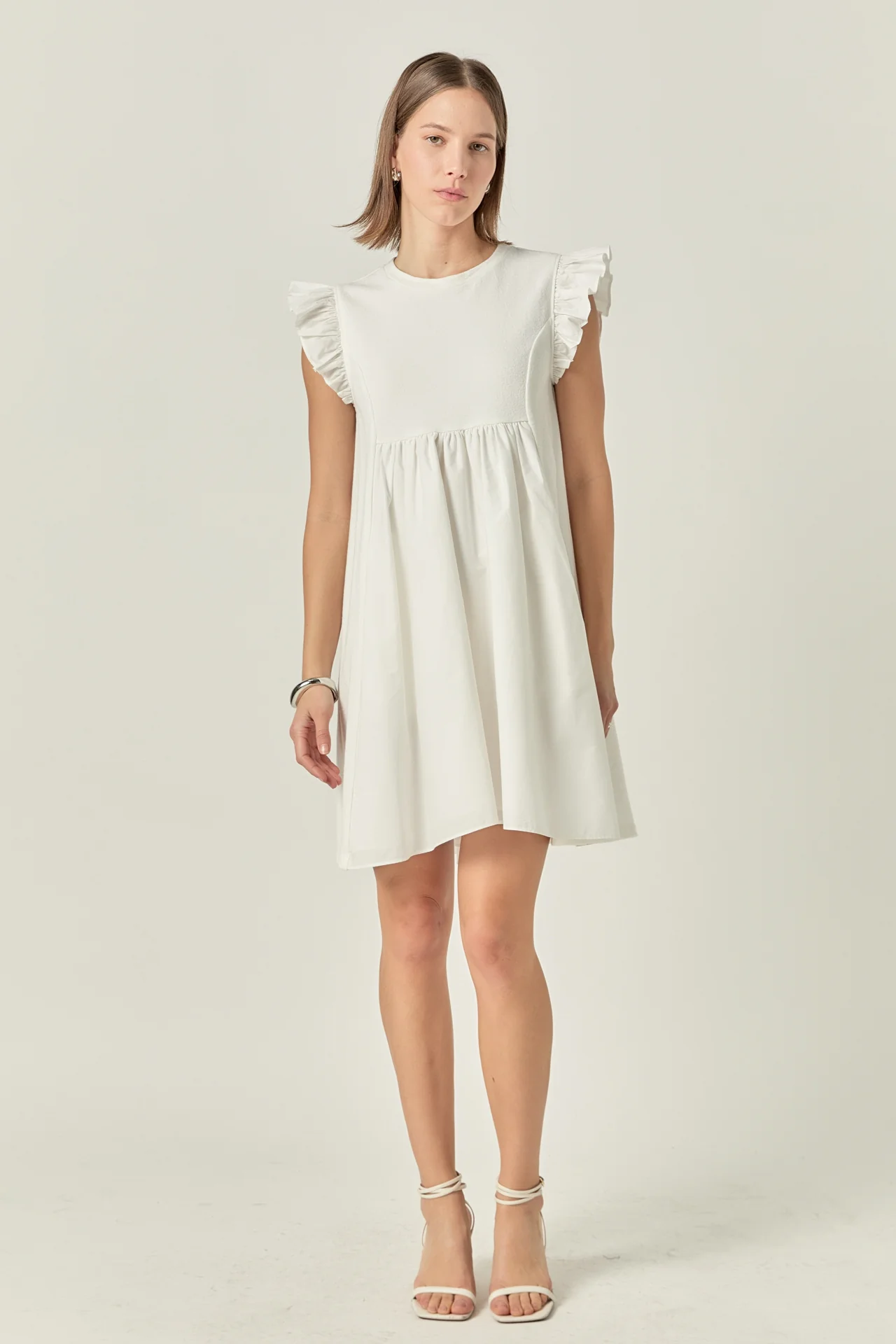 Mixed Media Ruffle Sleeve Mini Dress - Image 12