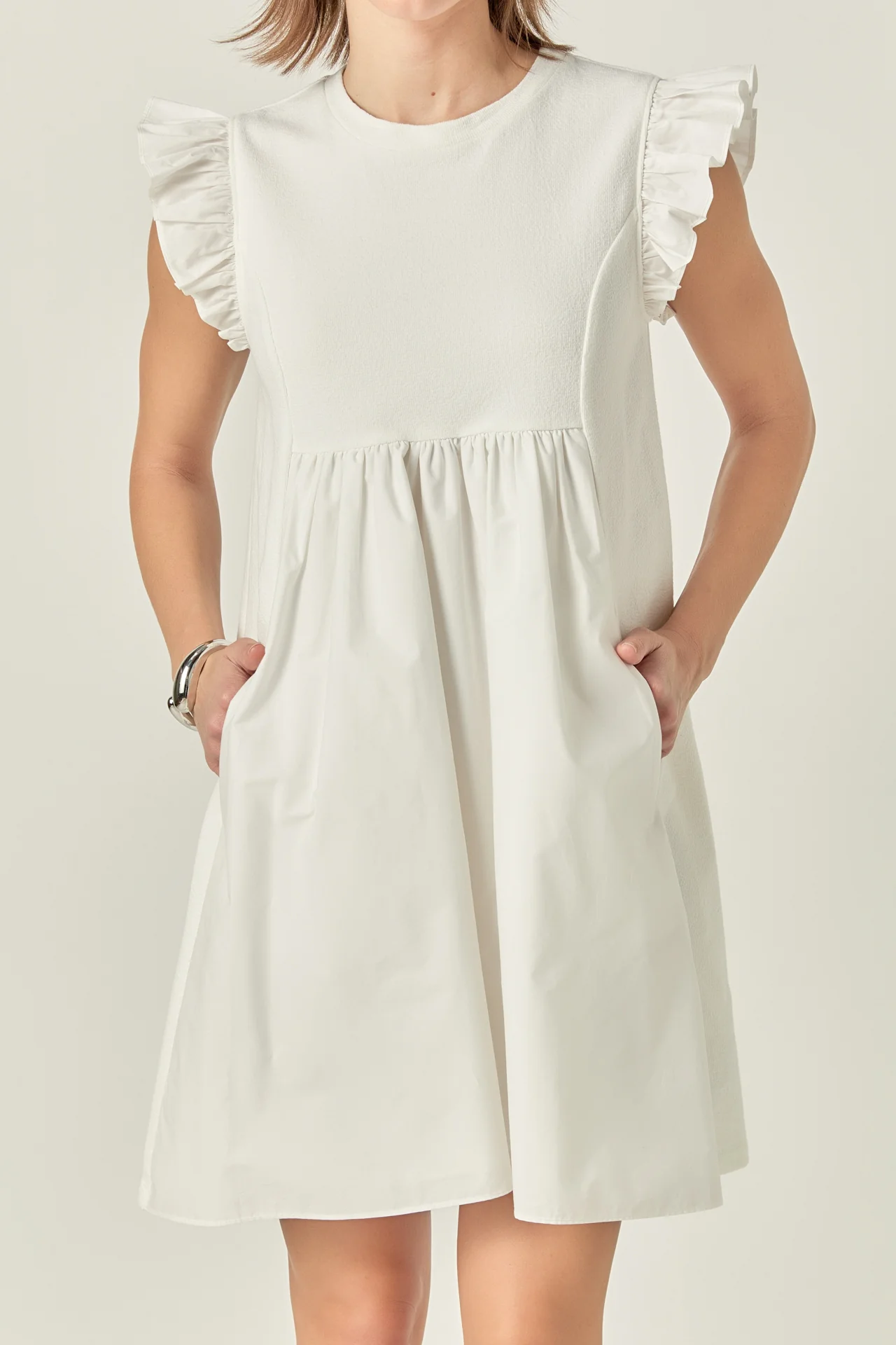 Mixed Media Ruffle Sleeve Mini Dress - Image 13