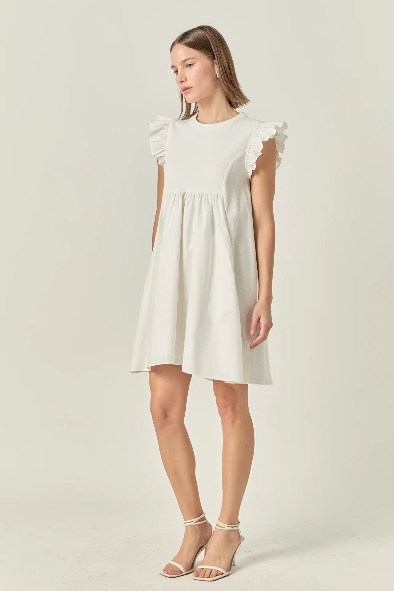 Mixed Media Ruffle Sleeve Mini Dress - Image 14