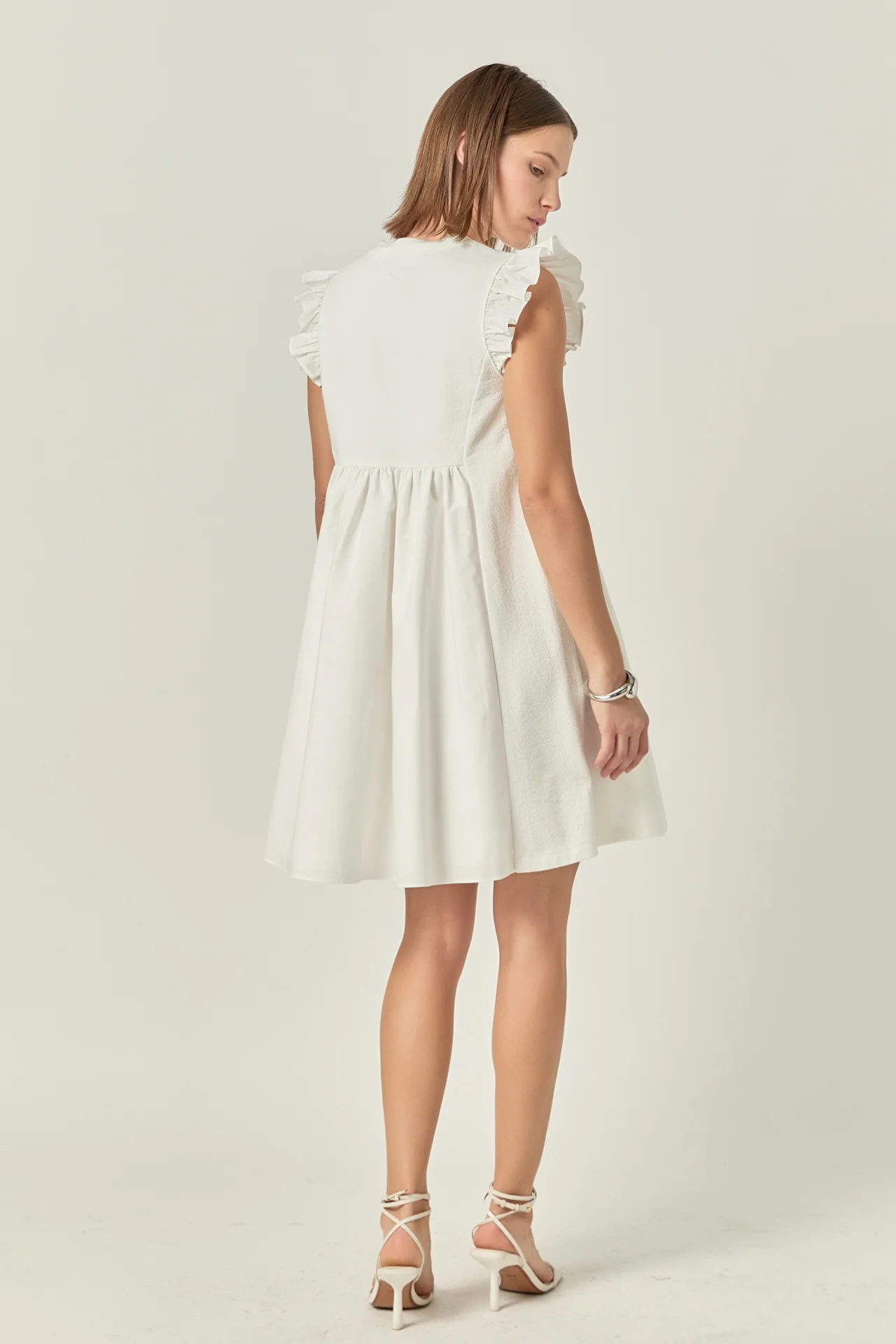 Mixed Media Ruffle Sleeve Mini Dress - Image 15