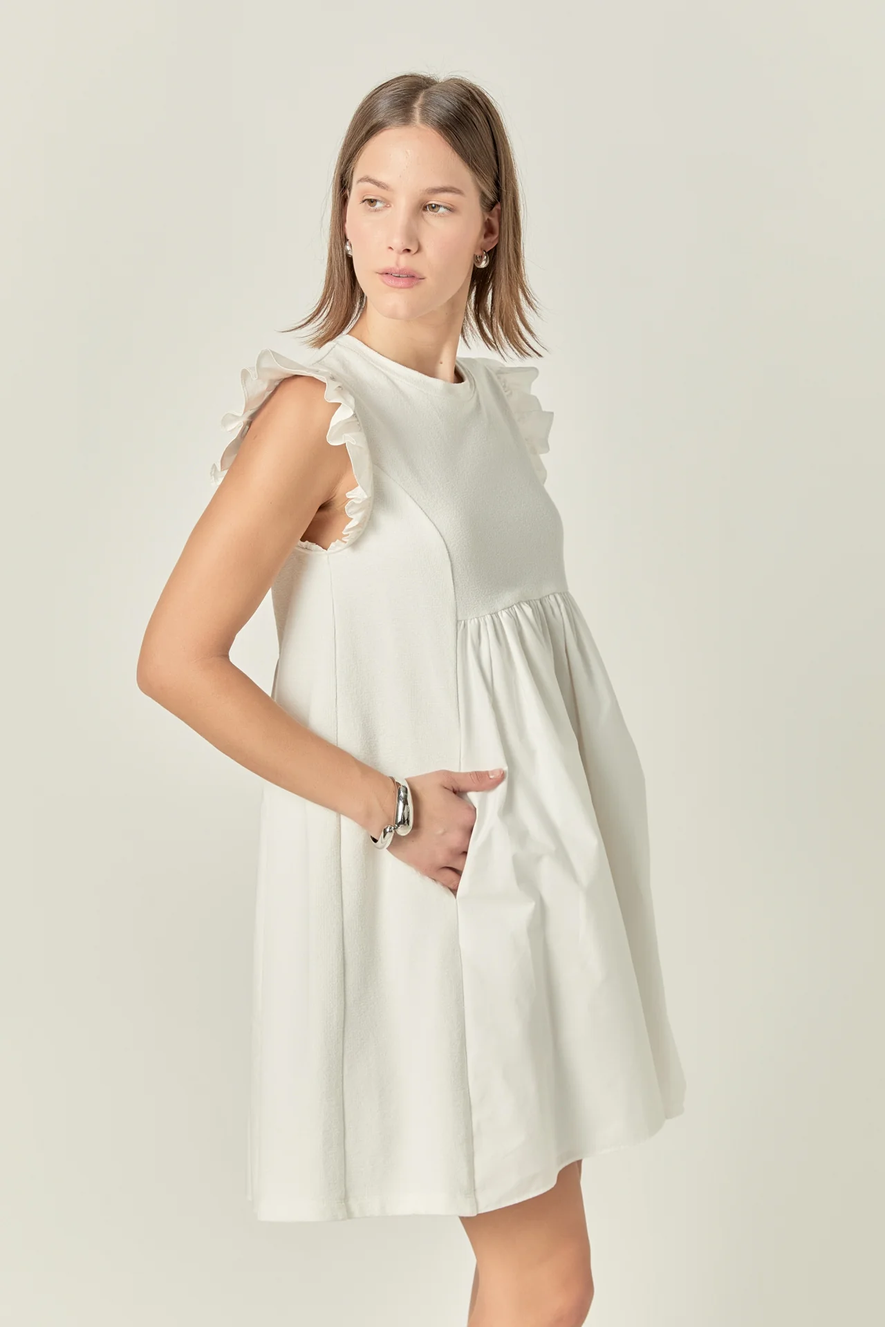 Mixed Media Ruffle Sleeve Mini Dress - Image 16