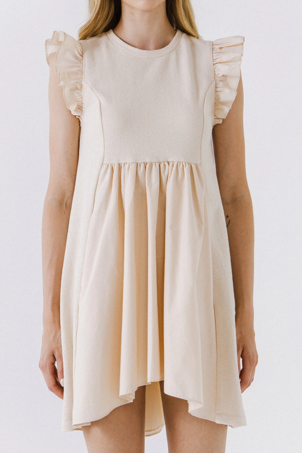 Mixed Media Ruffle Sleeve Mini Dress - Image 18