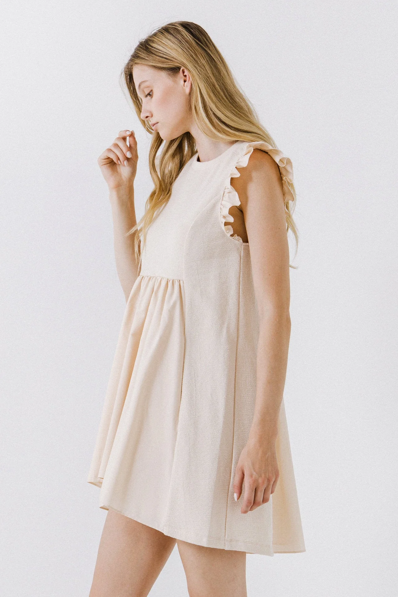 Mixed Media Ruffle Sleeve Mini Dress - Image 19