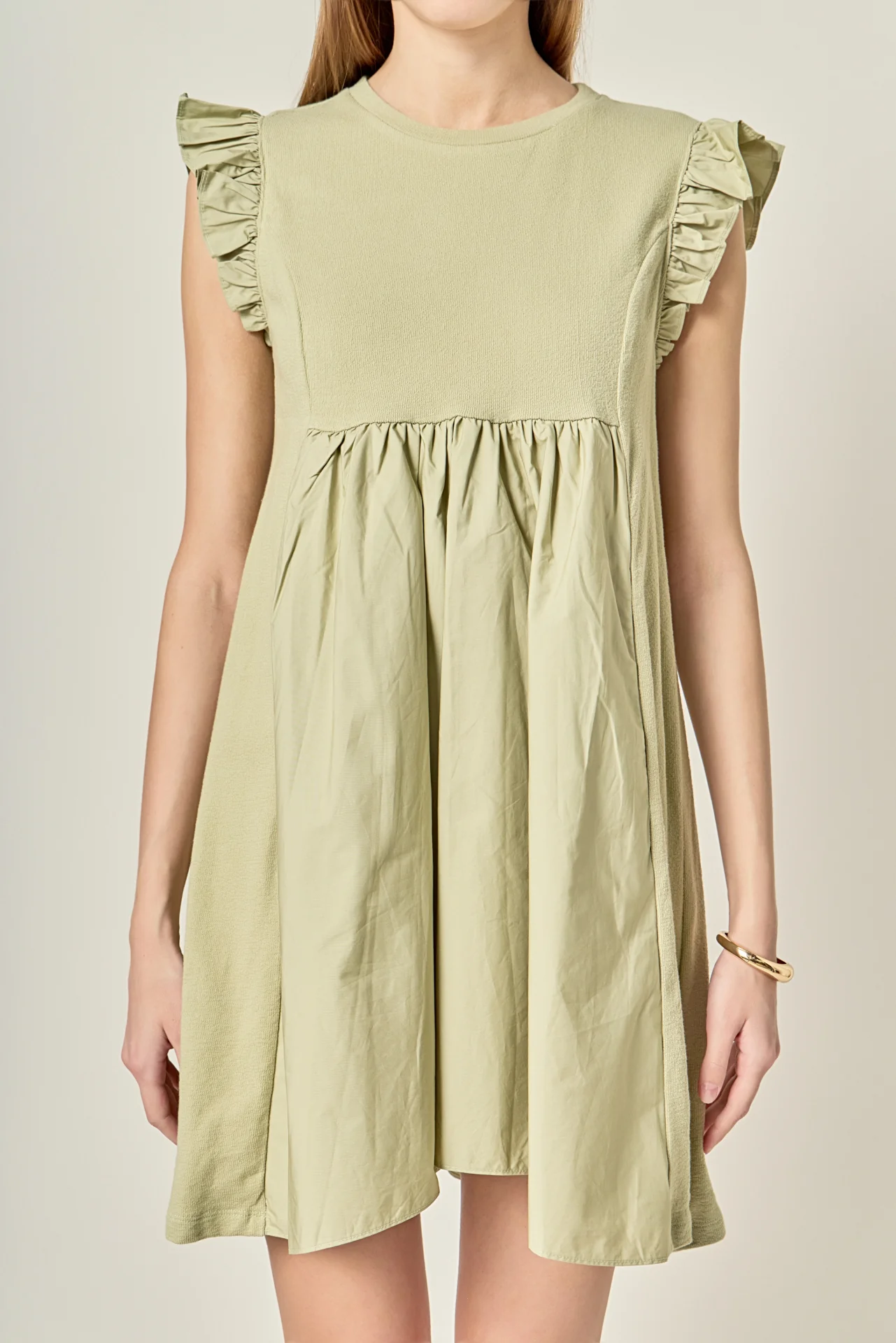 Mixed Media Ruffle Sleeve Mini Dress - Image 2