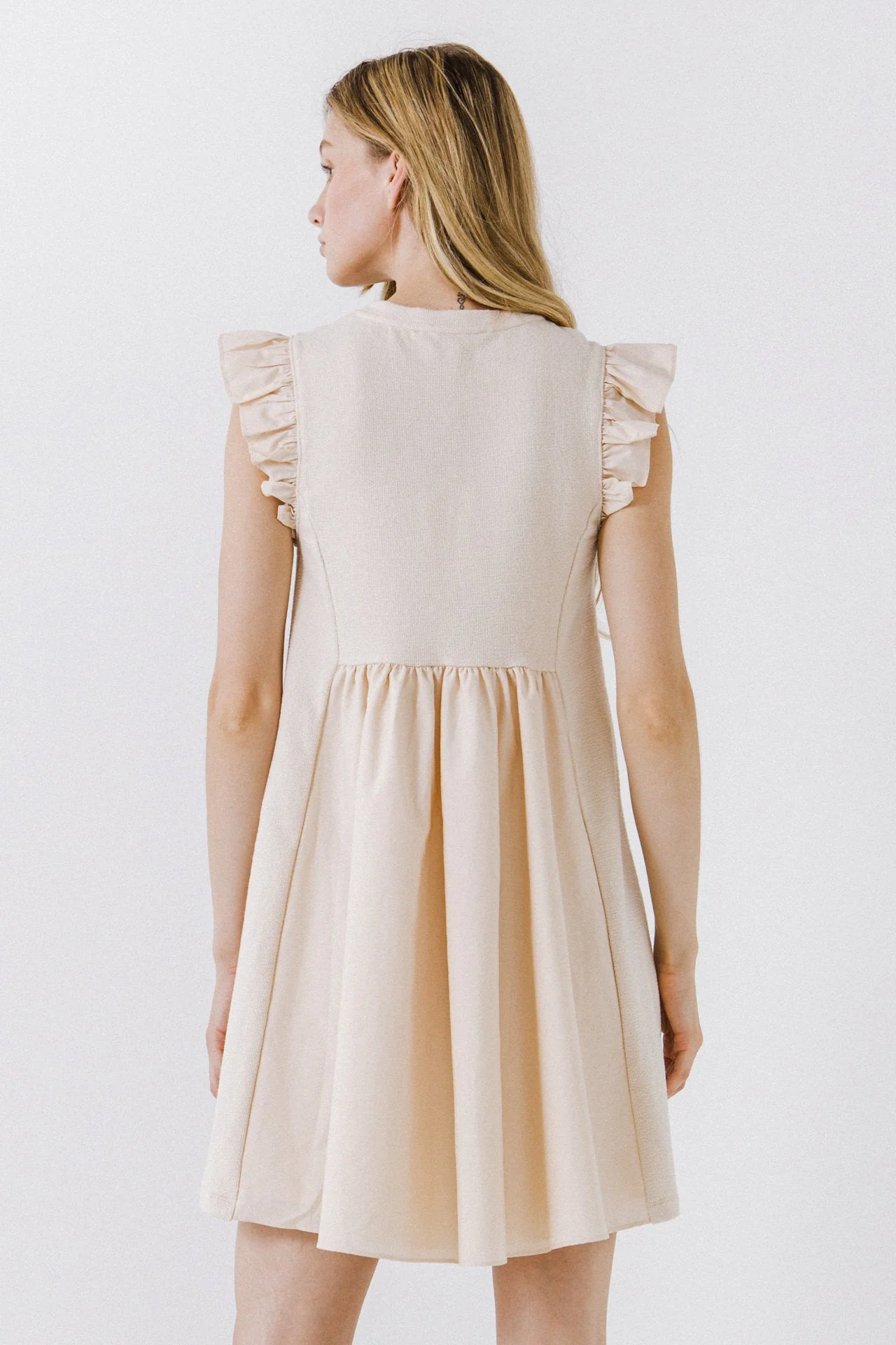 Mixed Media Ruffle Sleeve Mini Dress - Image 20